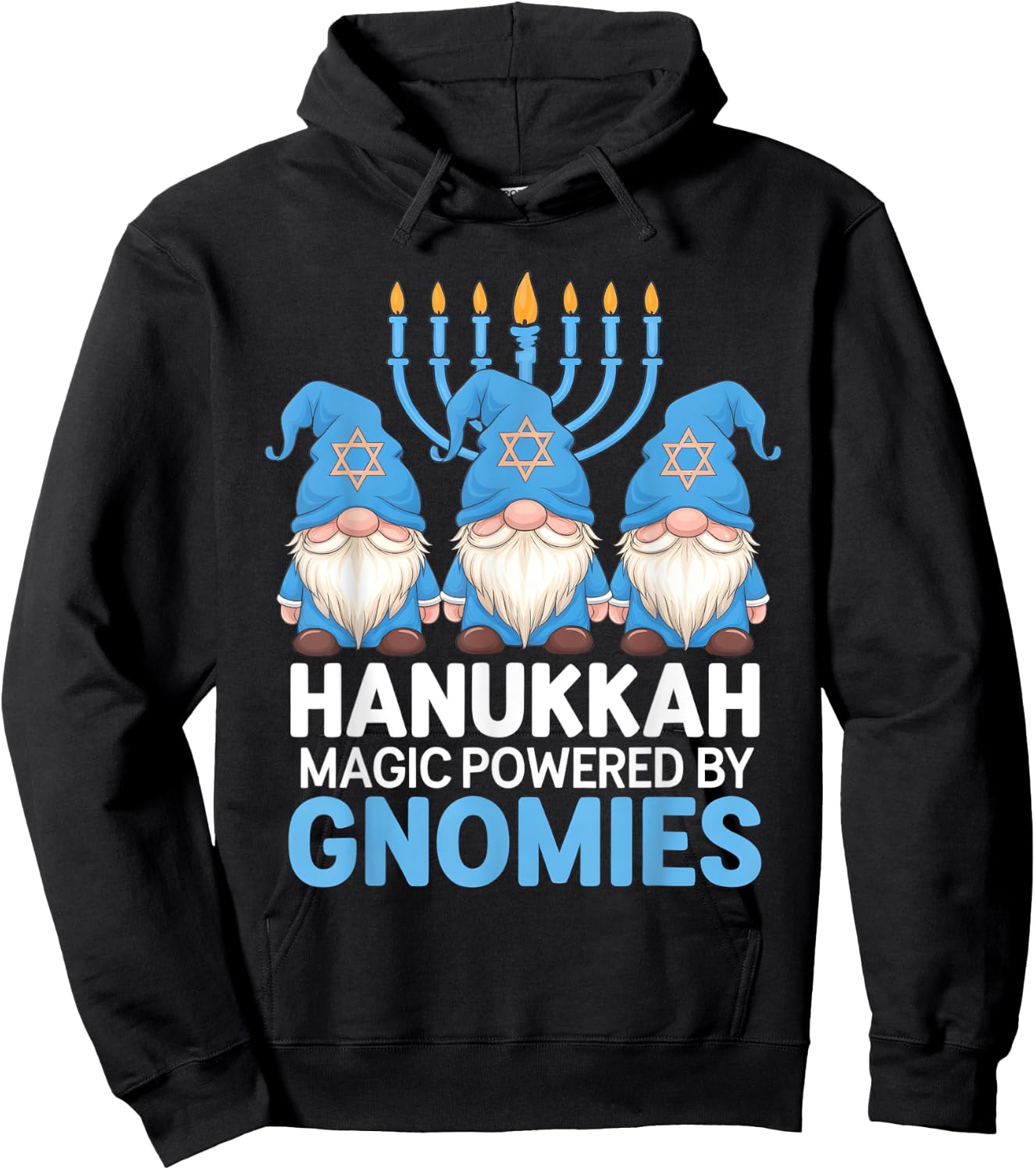 Funny Hanukkah Gnome Magic Powered Gnomies Hoodie - Hoodie | Black