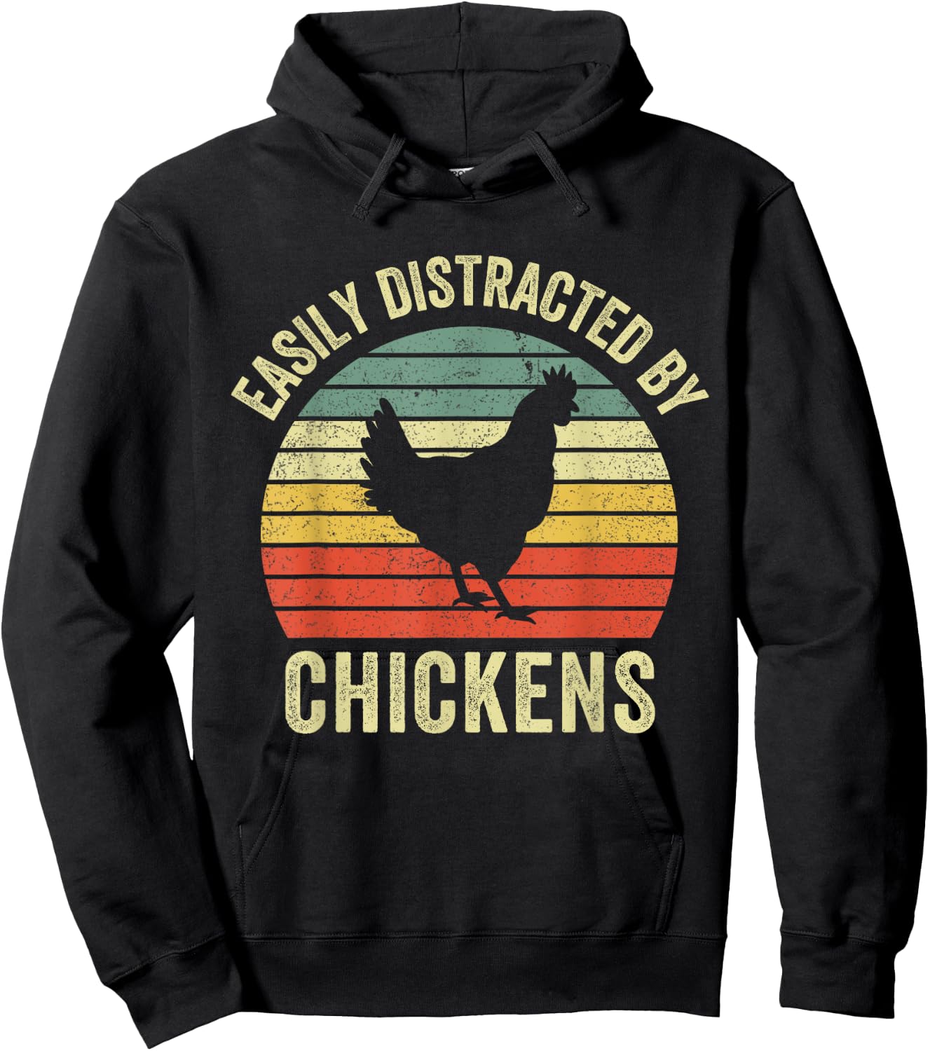 Easily Distracted By Chickens Funny Vintage Chicken Farm Hoodie - Hoodie | Black