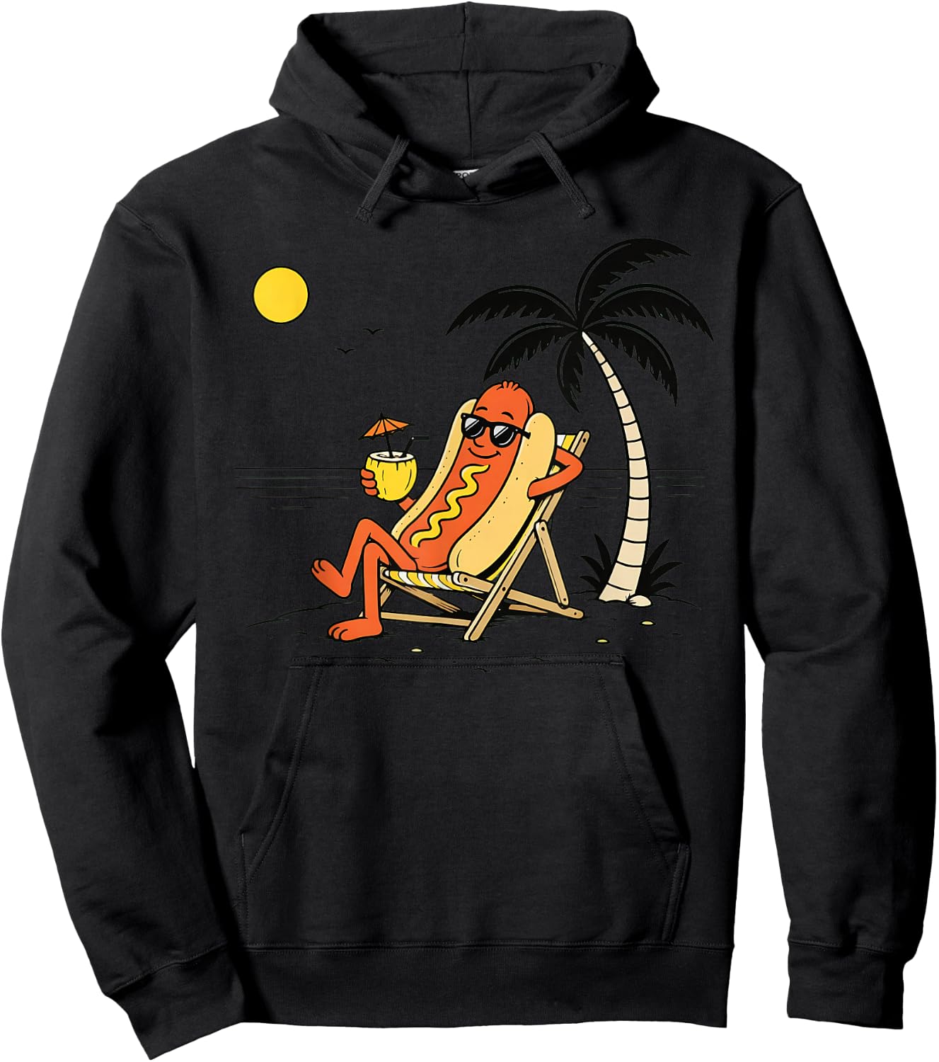 Hotdog Paradise Funny Hotdog Cartoon Beach Vacation Hoodie - Hoodie | Black