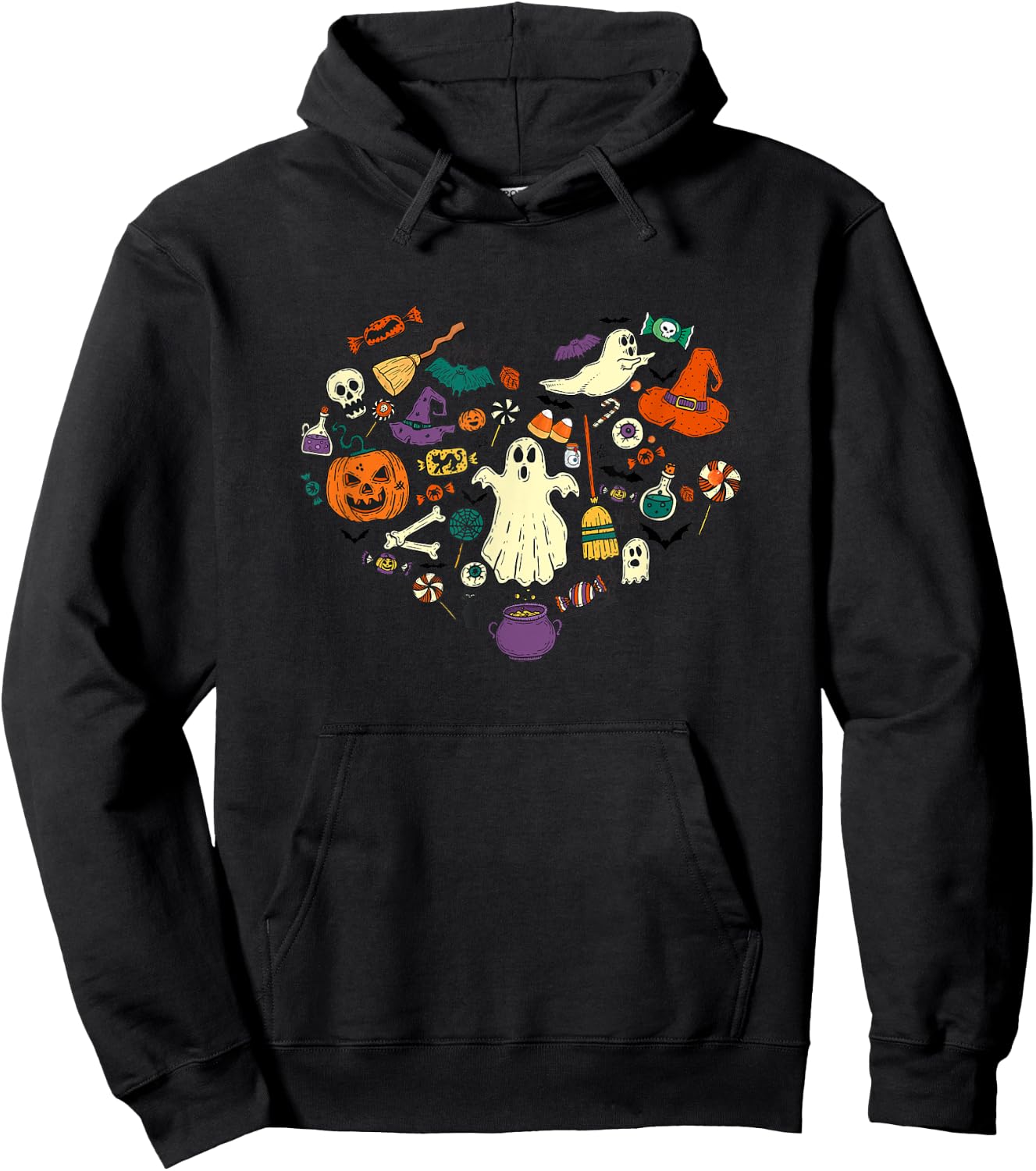 Halloween Heart Women Cute Vintage Graphic Halloween Party Hoodie - Hoodie | Black