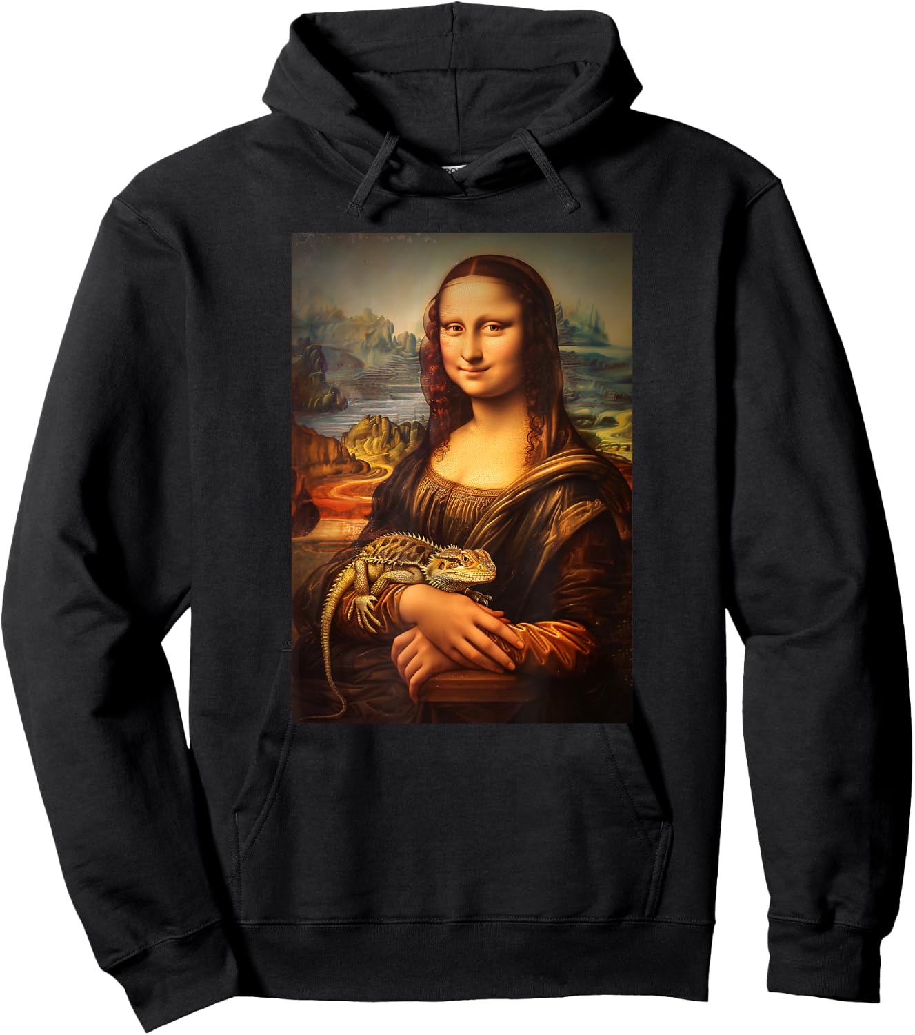 Bearded Dragon Mona Lisa Painting Art Mom Dad Hoodie - Hoodie | Black