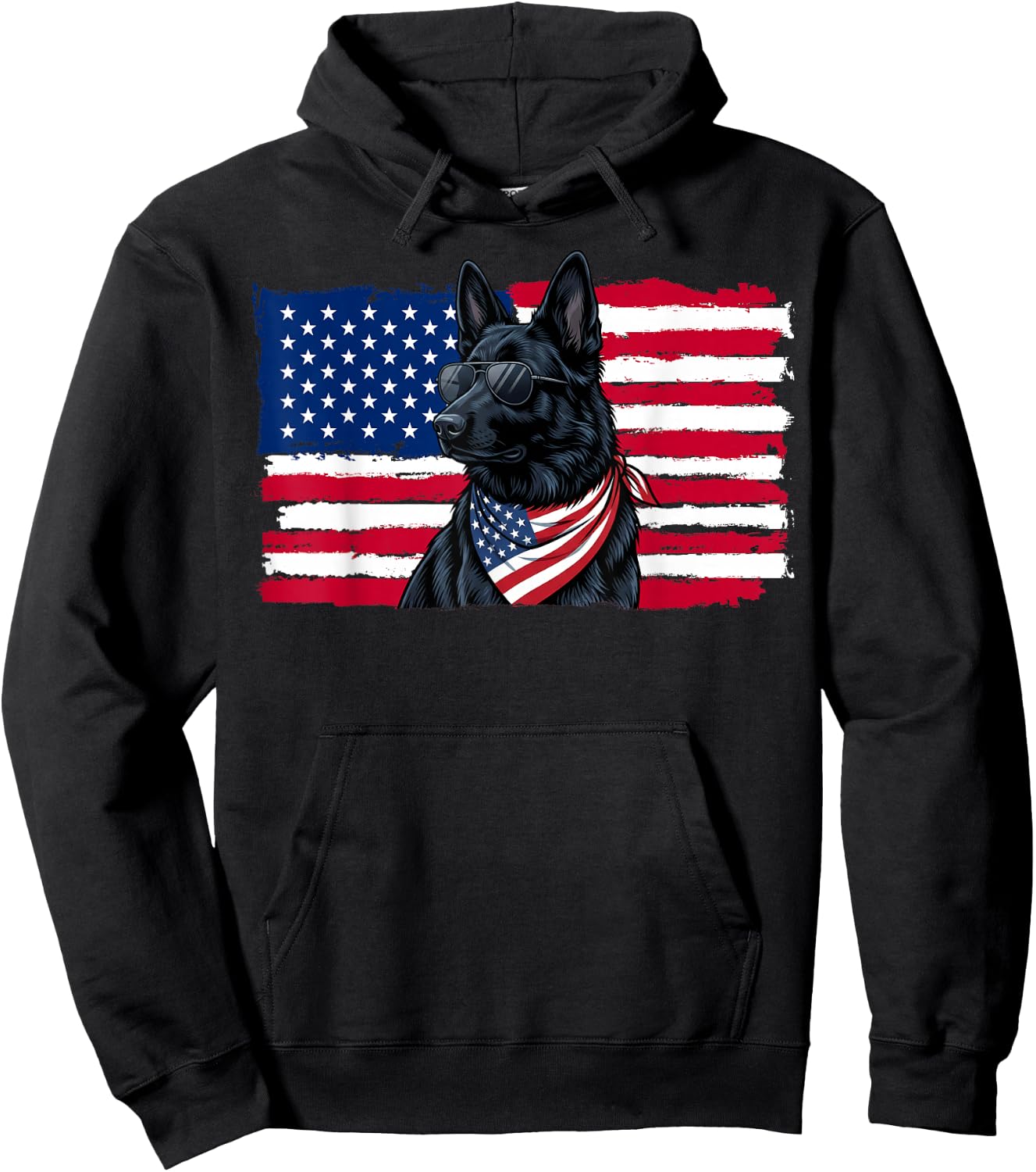Black German Shepherd American Flag 4th July German Shepherd Hoodie - Hoodie | Black