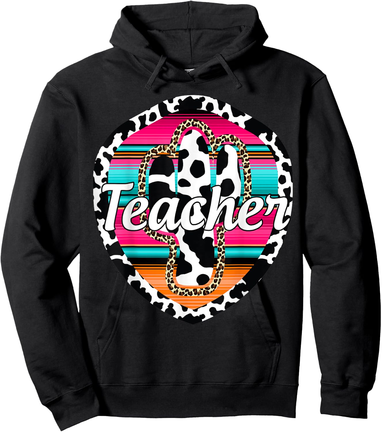 Teacher Serape Cactus Dessert Western Relashionship Hoodie - Hoodie | Black
