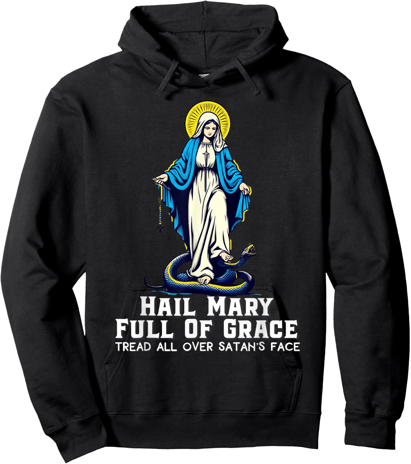 Hail Mary Tread On Our Lady Stomping Snake Marian Catholic Hoodie - Hoodie | Black
