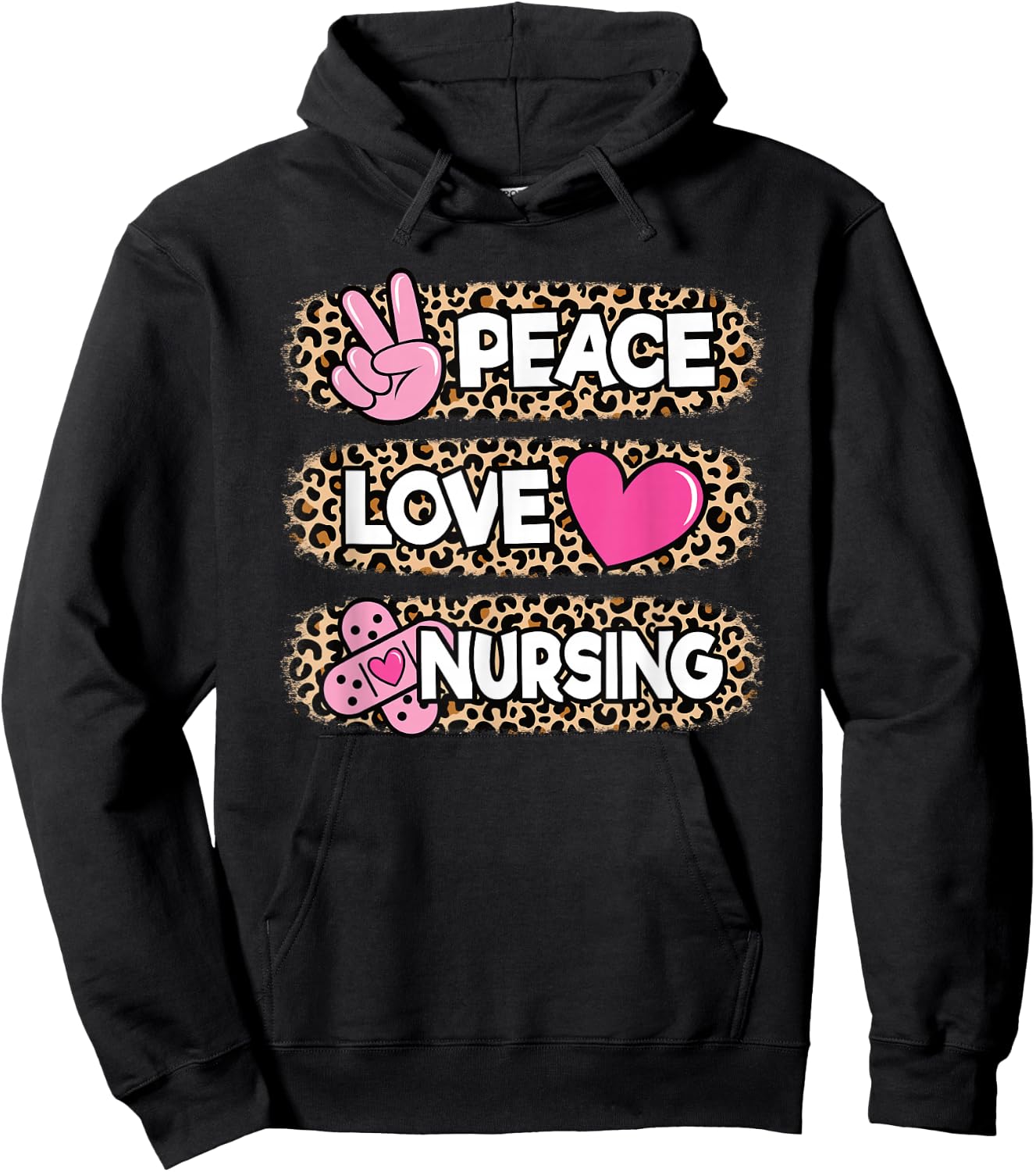 Cute Peace Love Nursing Leopard design Nurse Women Hoodie - Hoodie | Black