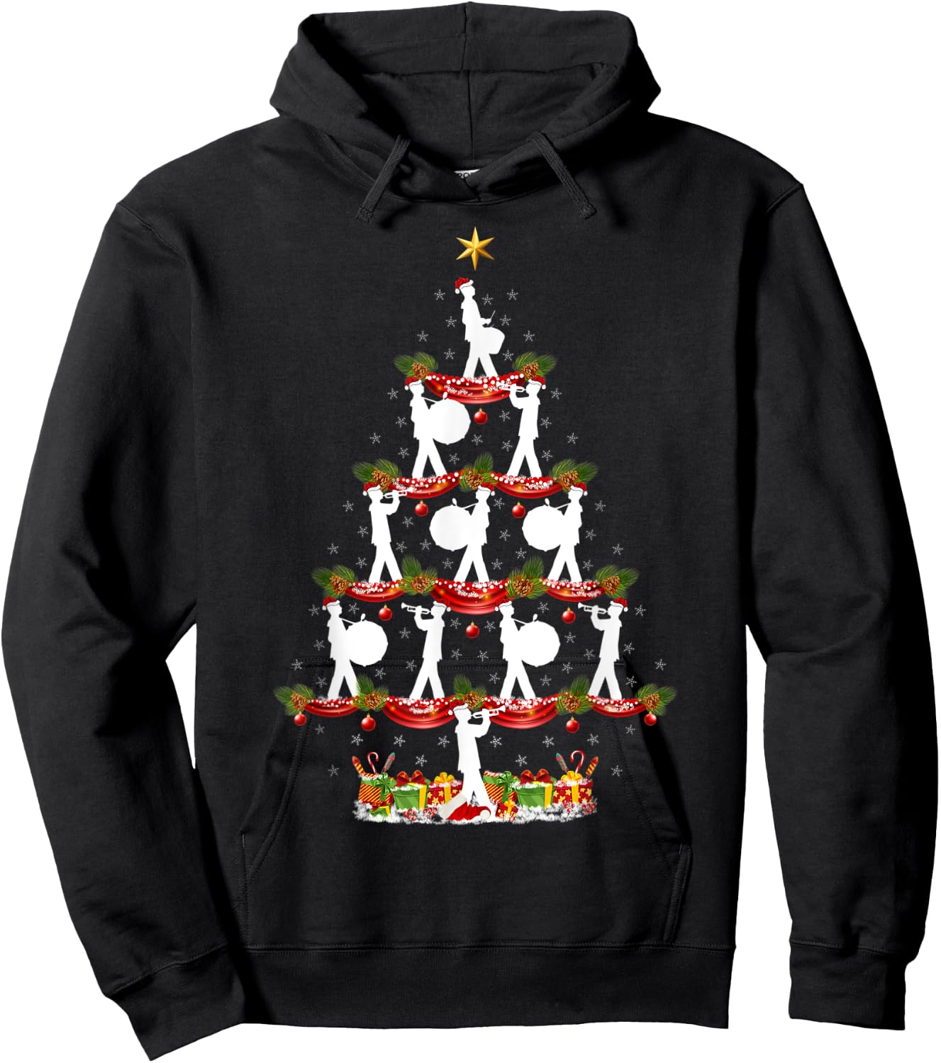 Funny Xmas Lighting Marching Band Christmas Tree Hoodie - Hoodie | Black