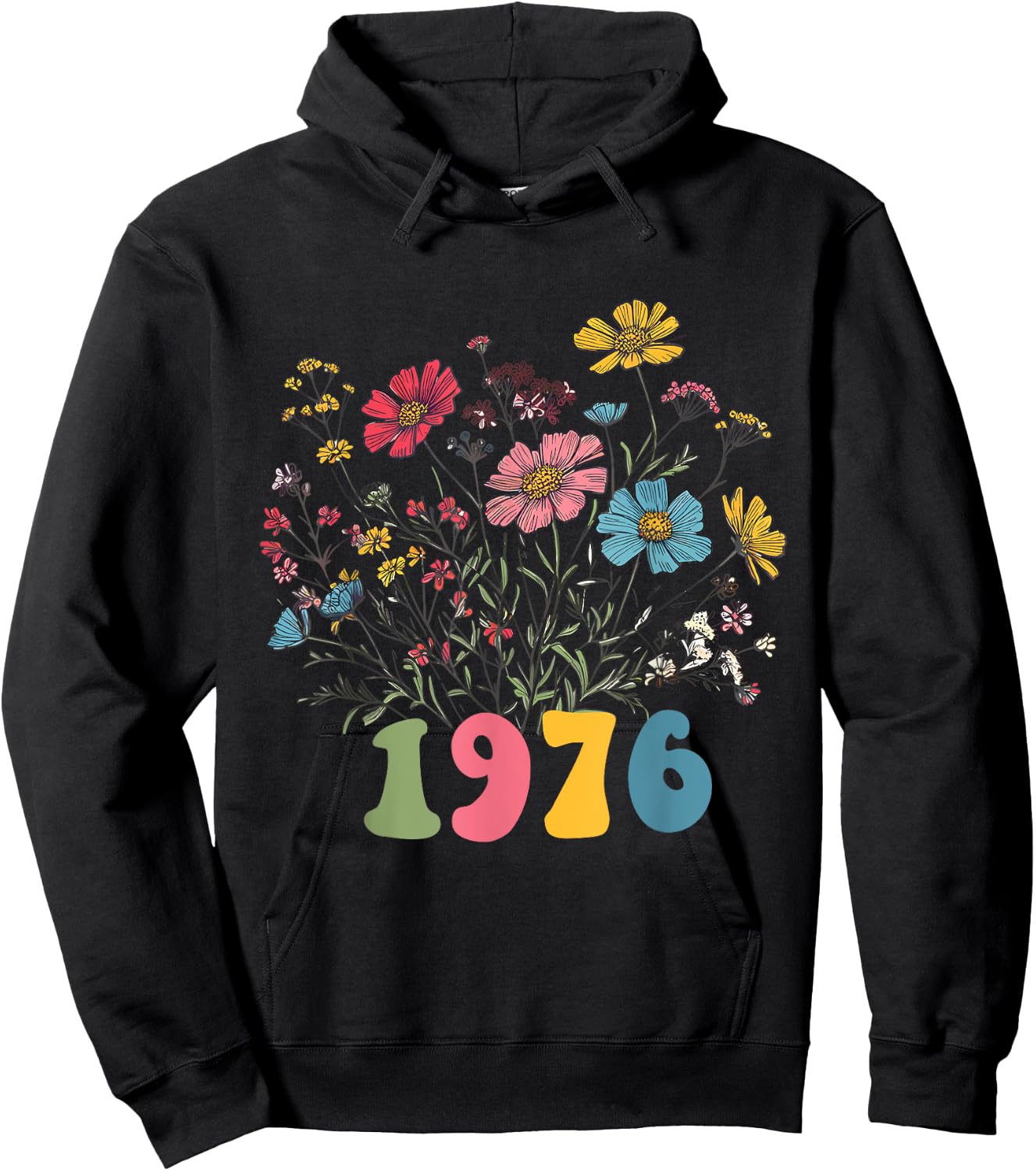 Wildflower Born 1976 49th Birthday 1976 Women's Birthday Hoodie - Hoodie | Black