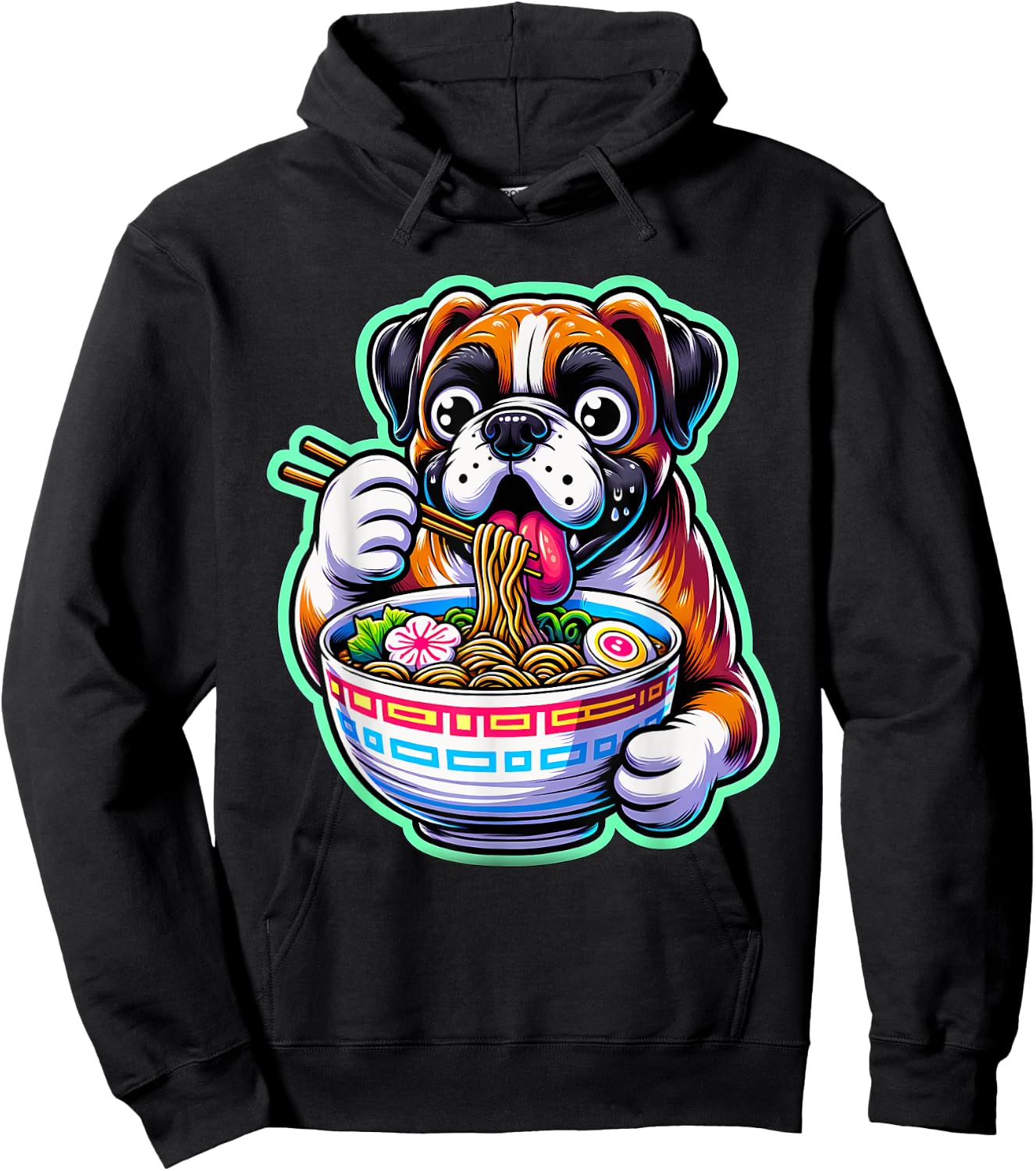 Kawaii Anime Boxer Dog Ramen Hoodie - Hoodie | Black