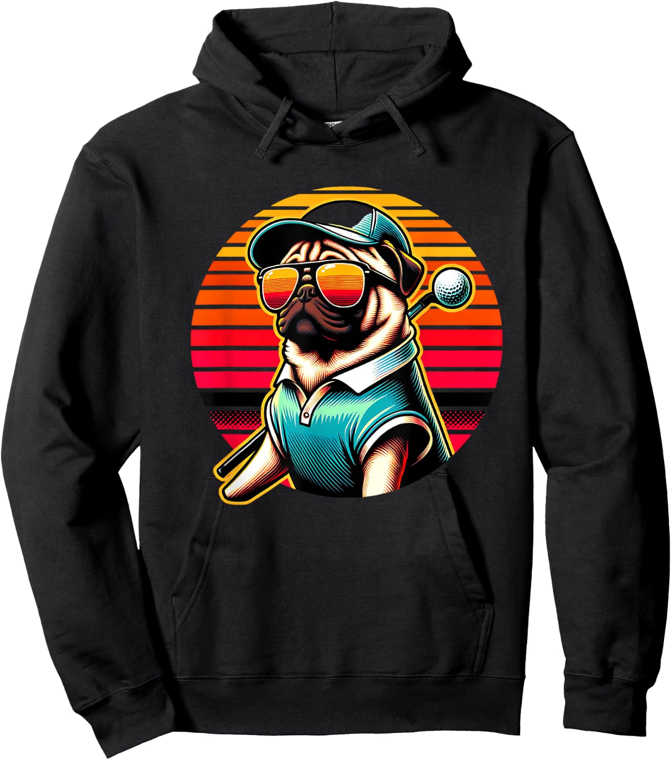 Funny Pug Golfer Dog Golfing Sports Women Kids Hoodie - Hoodie | Black