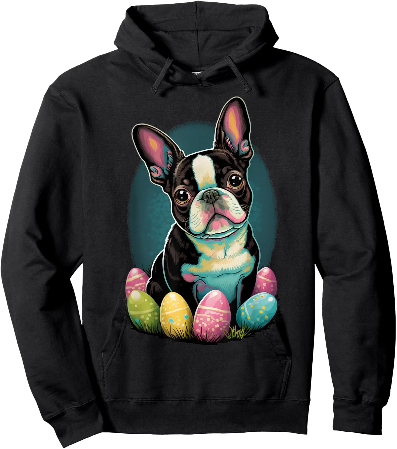Easter Boston Terrier Bunny Eggs Dog Easter Boston Terrier Women Kids Hoodie - Hoodie | Black