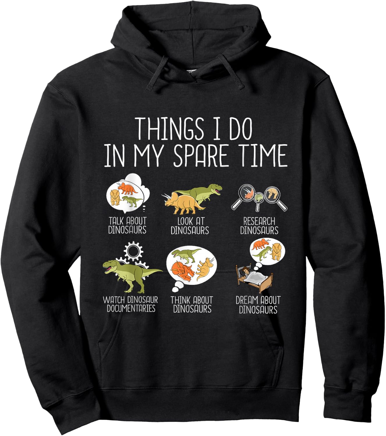 Dinosaur Lover Kids Triceratops T Rex Dinosaur Hoodie - Hoodie | Black