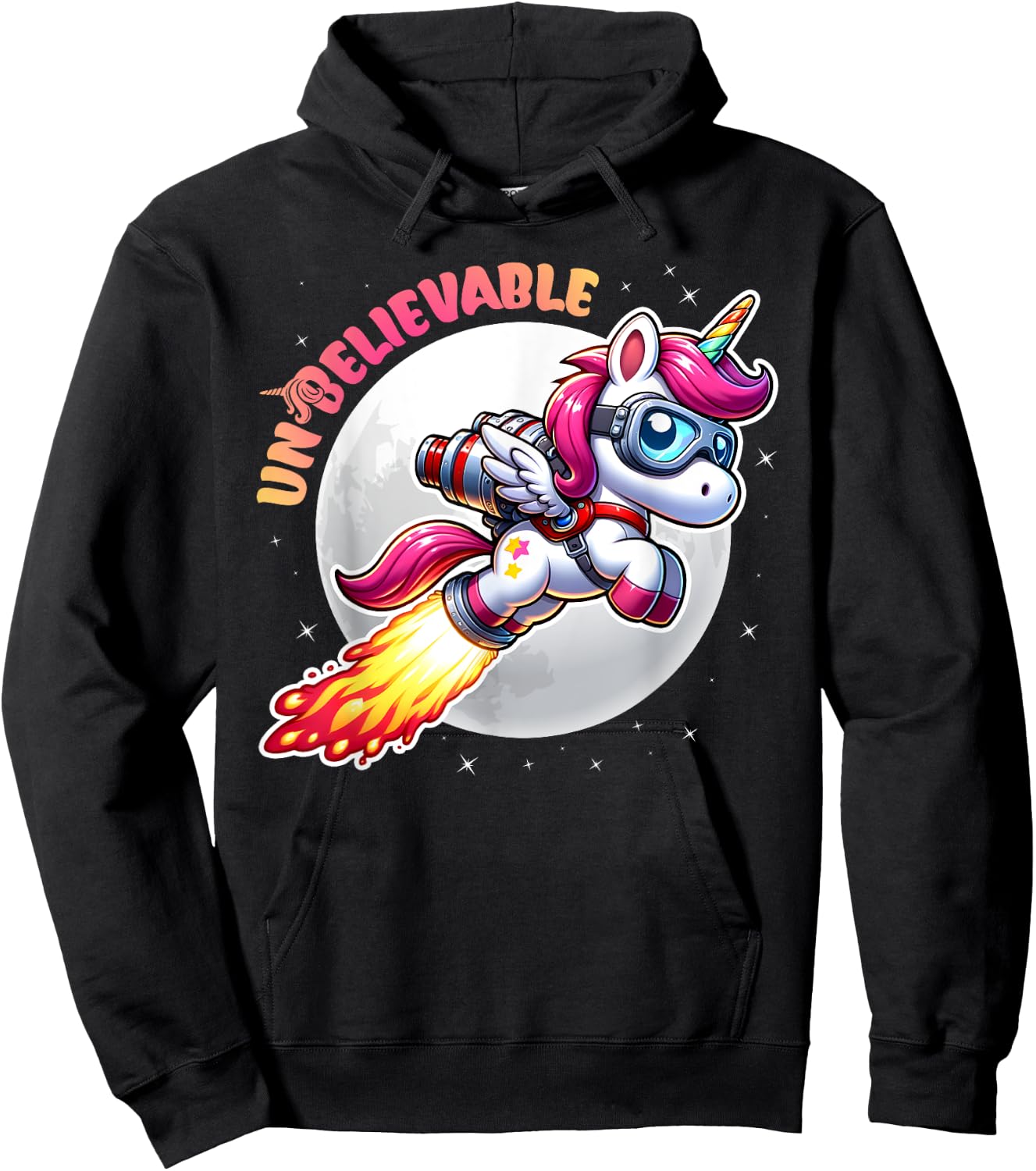 Unbelievable Unicorn Jetpack Moon Adventure Hoodie - Hoodie | Black