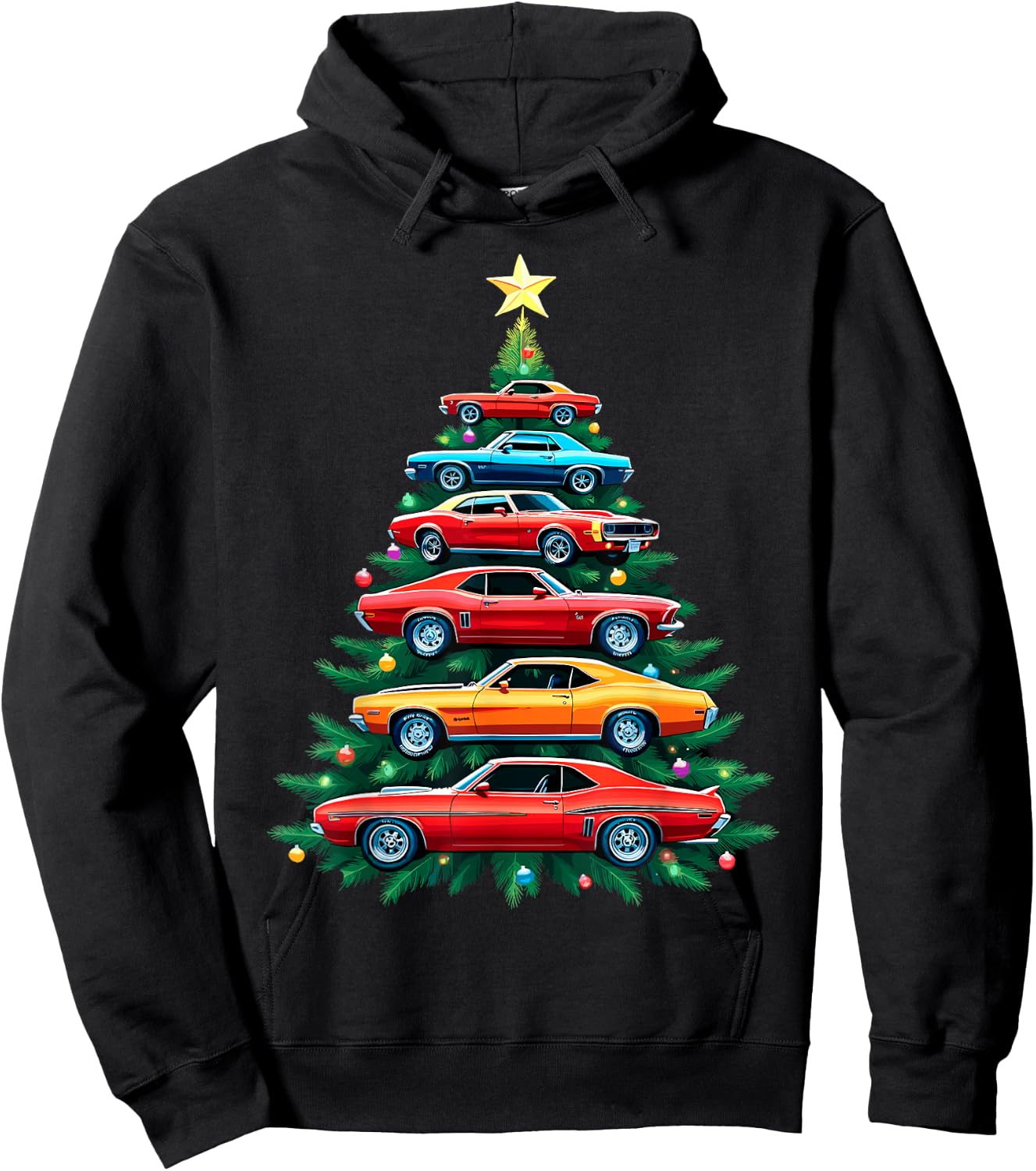 Vintage Retro Car Christmas Tree Xmas Holidays New Year Hoodie - Hoodie | Black