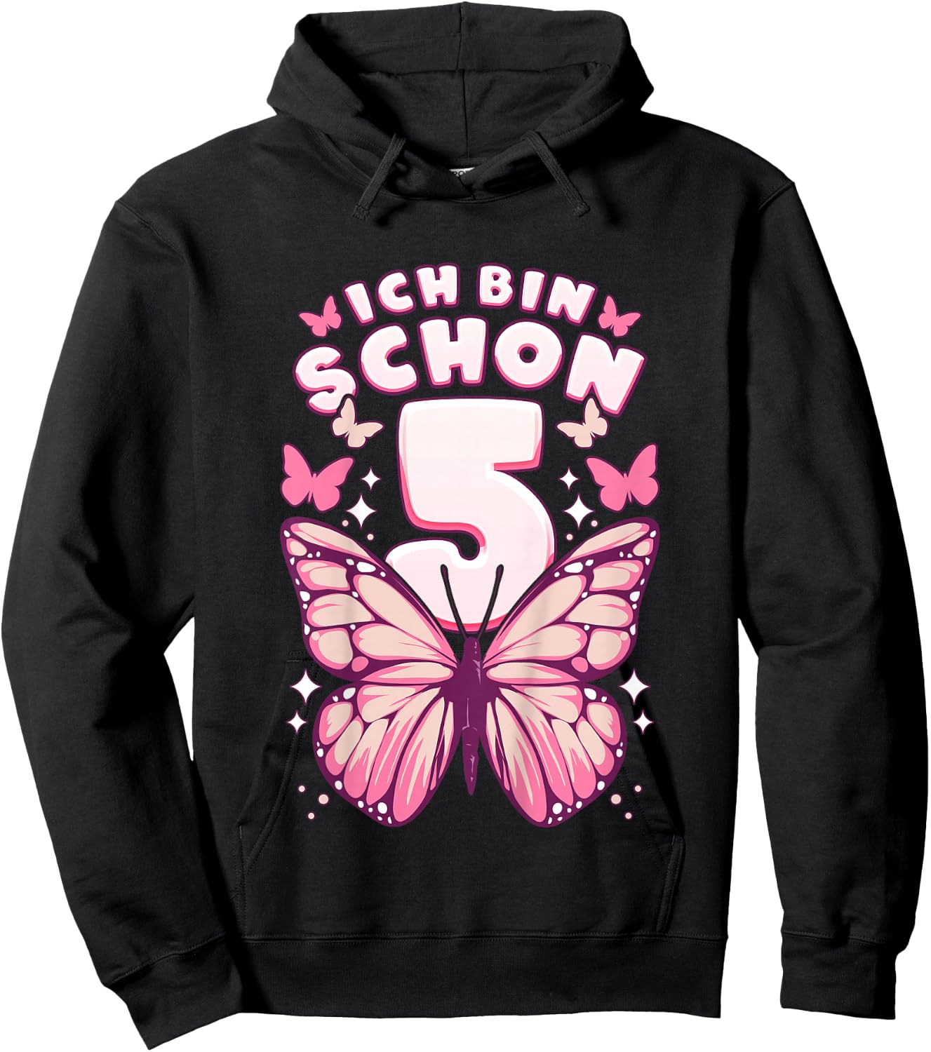 Geburtstag Mädchen 5 Jahre, Schmetterlinge und Nummer 5 Hoodie - Hoodie | Black