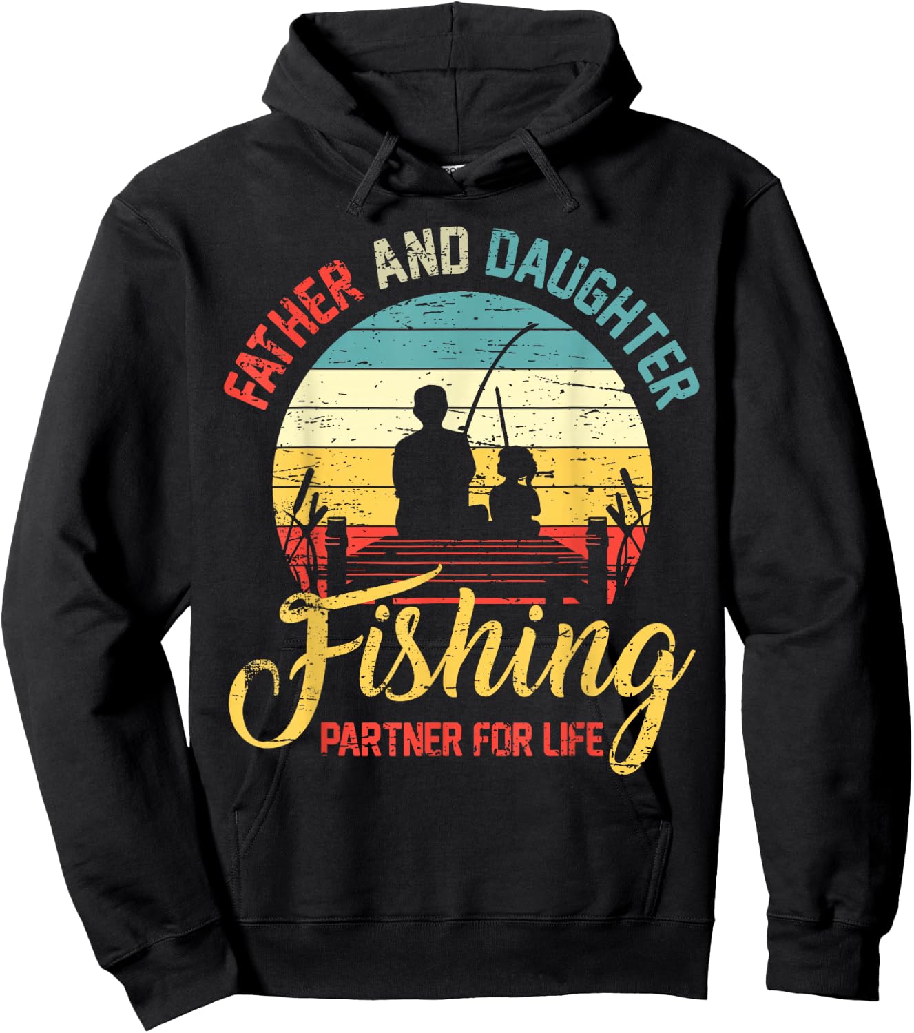 Father Daughter Fishing Partner for Life Retro Matching Dad Hoodie - Hoodie | Black