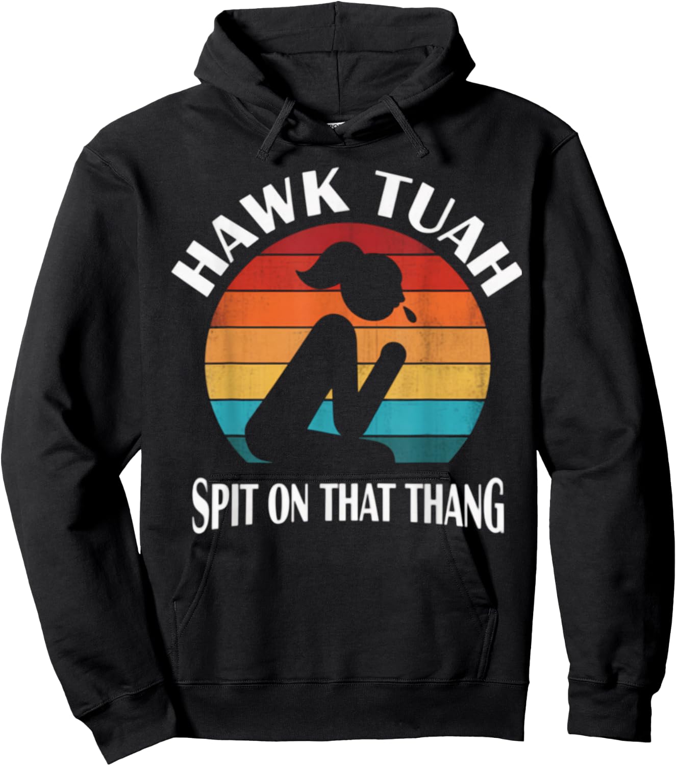 Hawk Tuah Retro Sunset Design Hoodie - Hoodie | Black