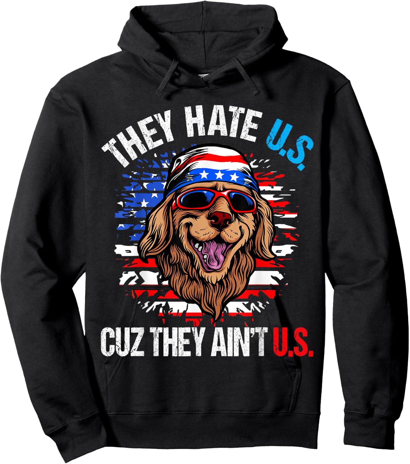 They Hate Us Cuz They Ain't Us USA Flag Funny 4th of July Hoodie - Hoodie | Black