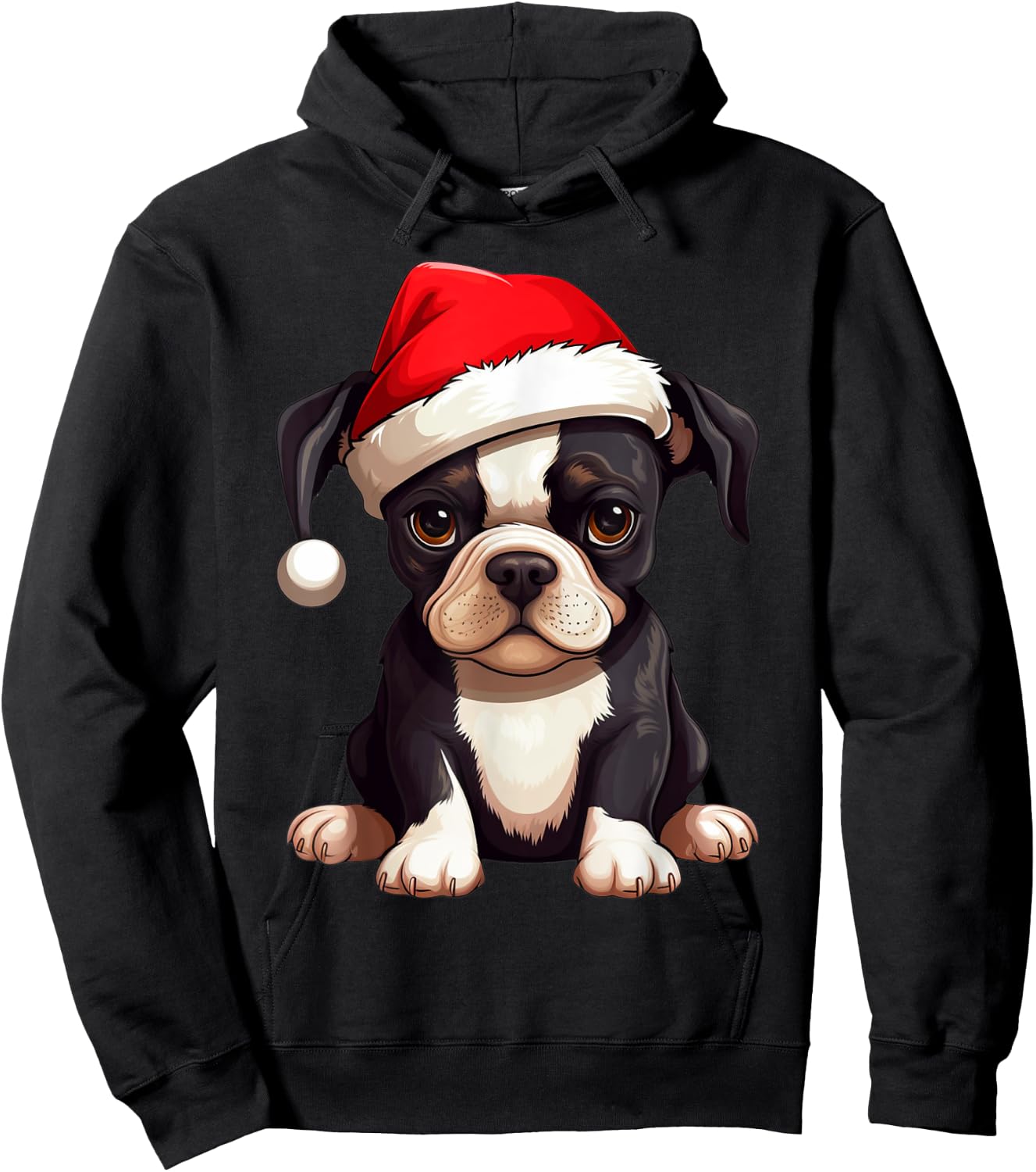 Christmas Boston Terrier Dog Santa Hat Funny Xmas Kids Hoodie - Hoodie | Black