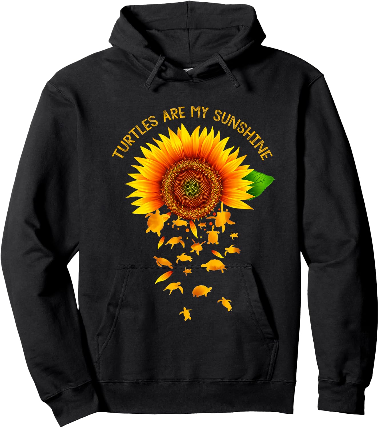 Cute Print Graphic Art Animal Lover Sunflower Turtles Hoodie - Hoodie | Black