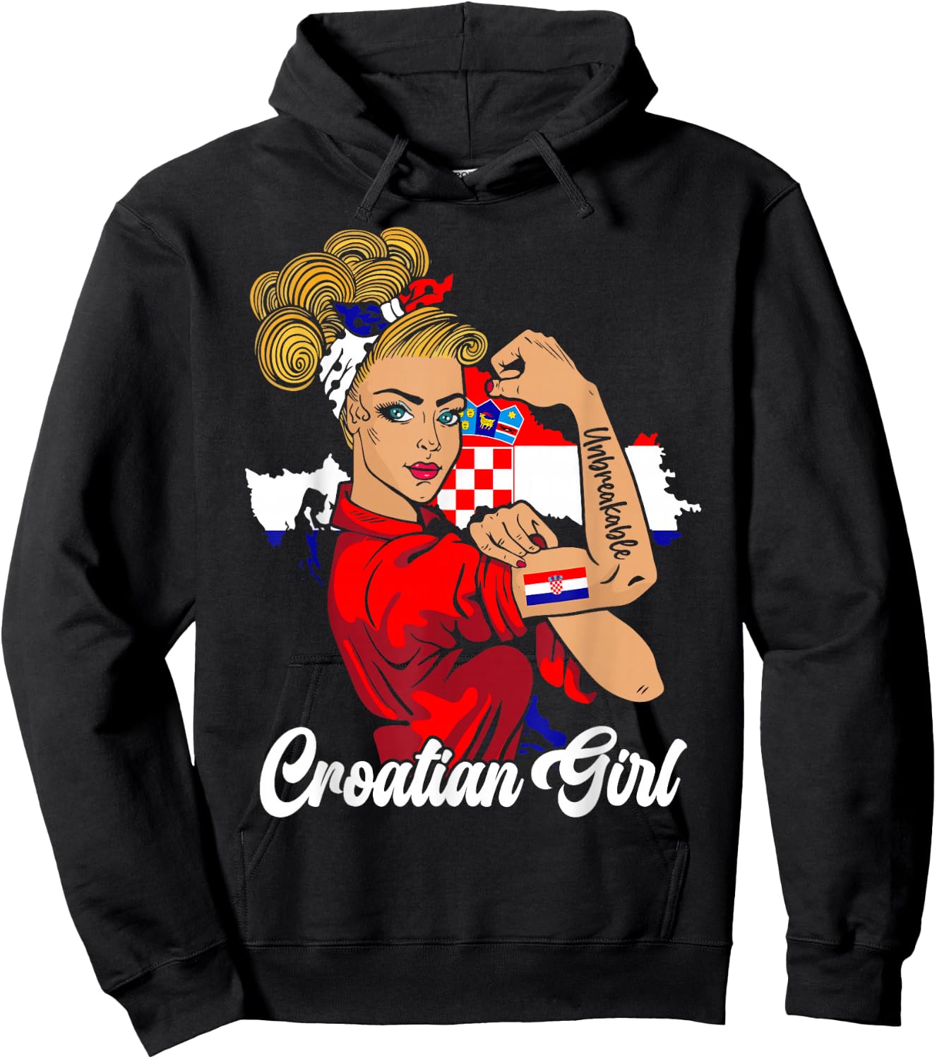 Kroatische Mädchen Kroatische Flagge Distressed Flag Woman Patriot Hoodie - Hoodie | Black
