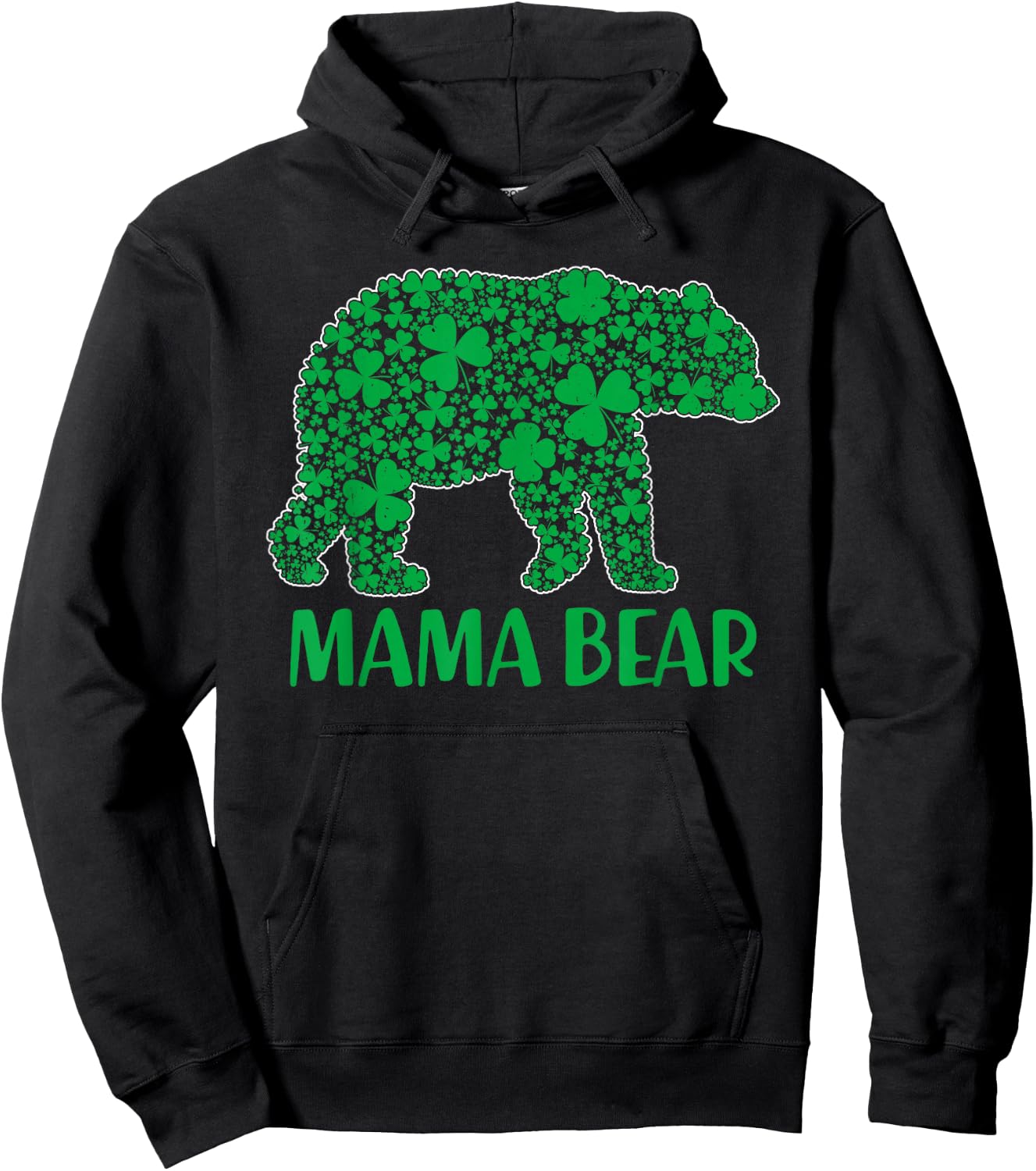 Funny Green Shamrock Mama Bear St Patricks Day Hoodie - Hoodie | Black