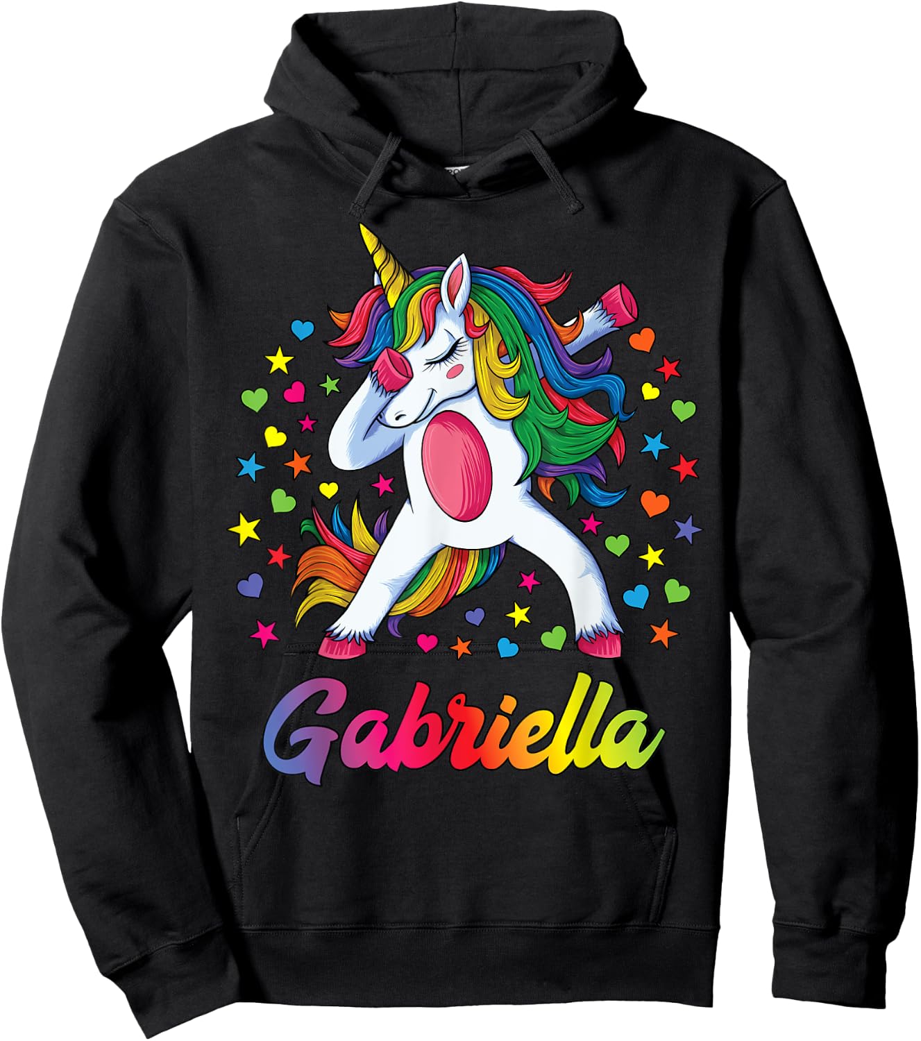 Gabriella Dabbing Unicorn Rainbow Personalized Name Custom Hoodie - Hoodie | Black