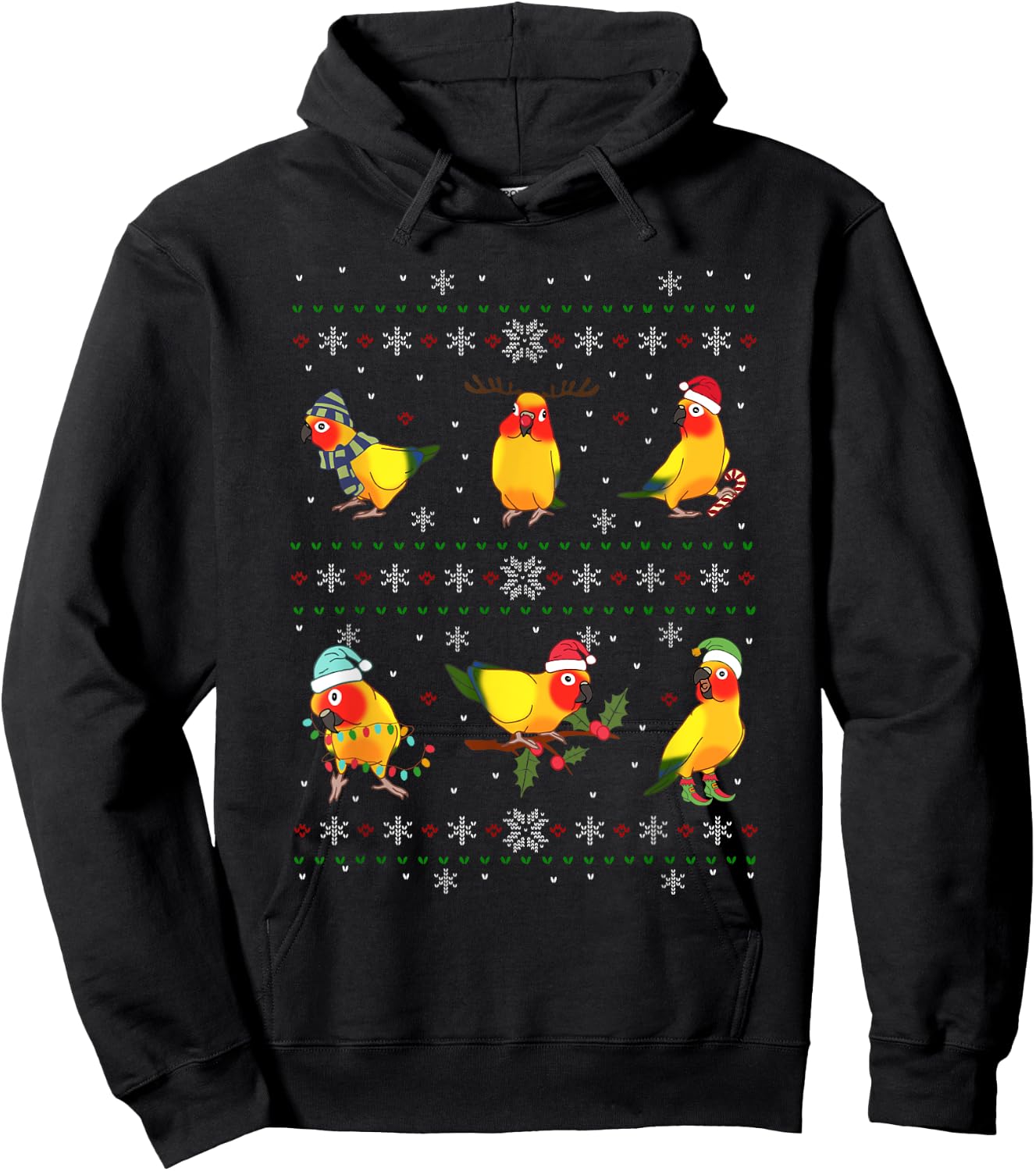 Funny Santa Parrot Decorations Sun Conure Ugly Christmas Hoodie - Hoodie | Black