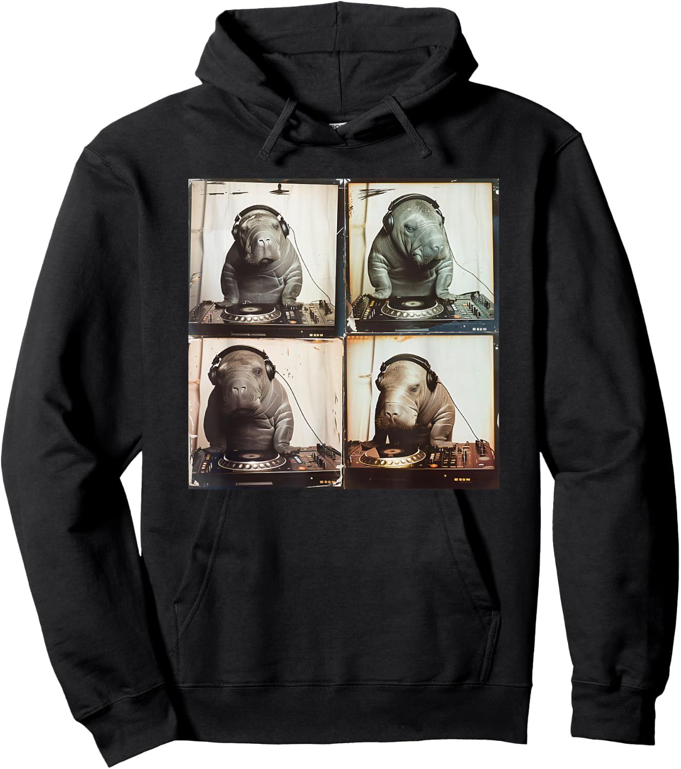 EDM DJ Manatee On Decks Vinyl Turntable Funny Manatee Hoodie - Hoodie | Black