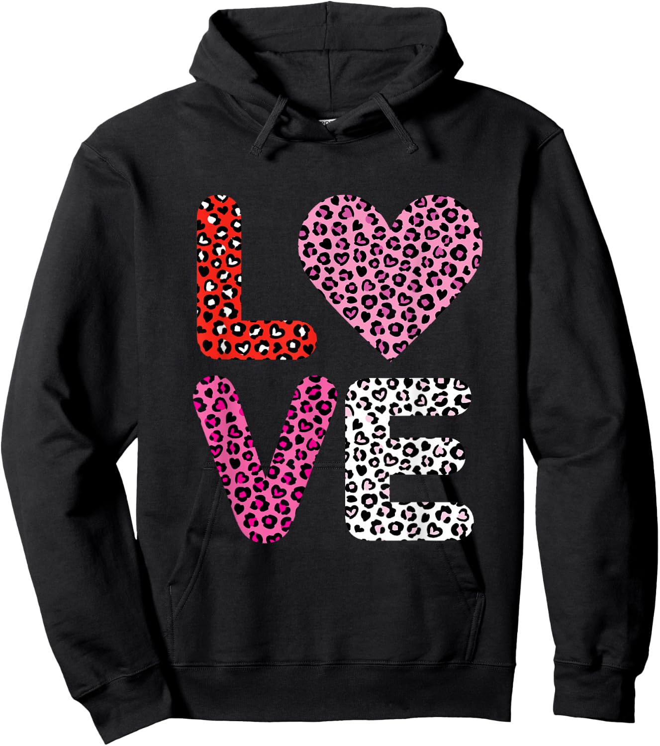 Love Heart Cute Valentine's Day Leopard Cheetah Print Hoodie - Hoodie | Black