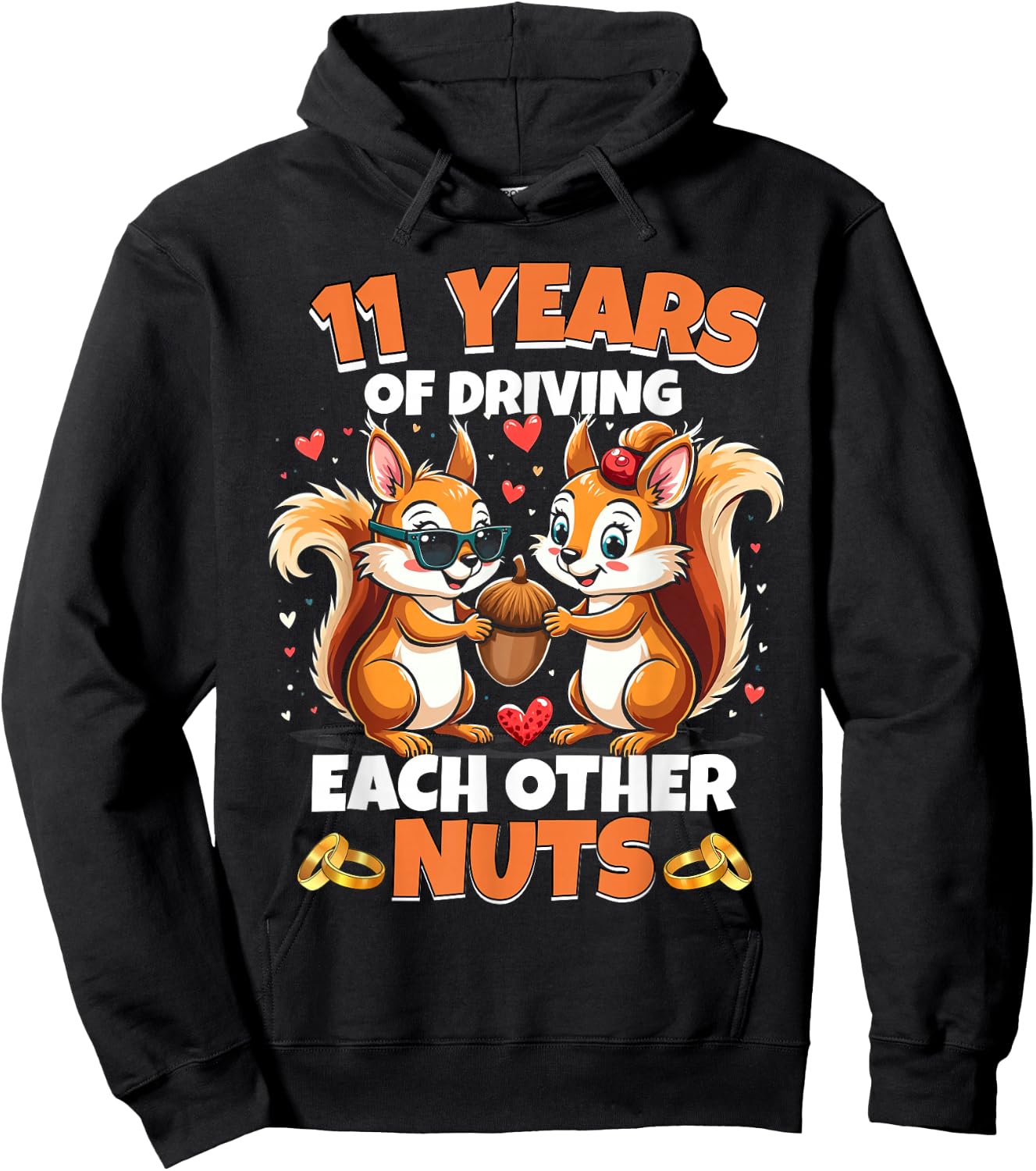 11th Wedding Anniversary 11 Years Of Driving Each Other Nuts Hoodie - Hoodie | Black