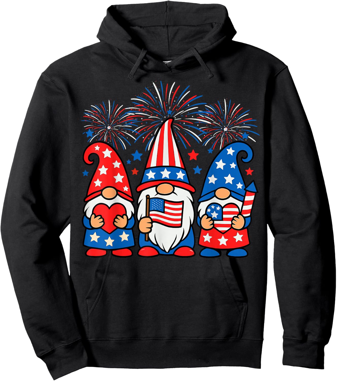 Gnomes American Flag Independence Day Patriotic 4th of July Hoodie - Hoodie | Black