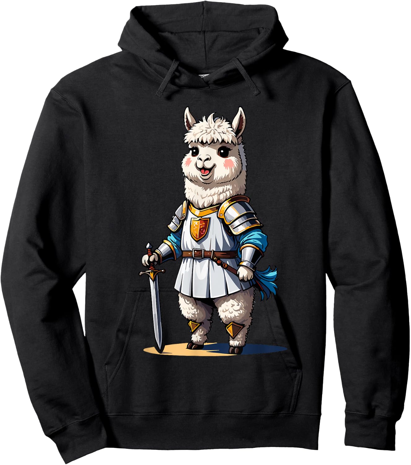 Alpaca Knight Sword and Shield Fantasy Roleplaying Gamers Hoodie - Hoodie | Black