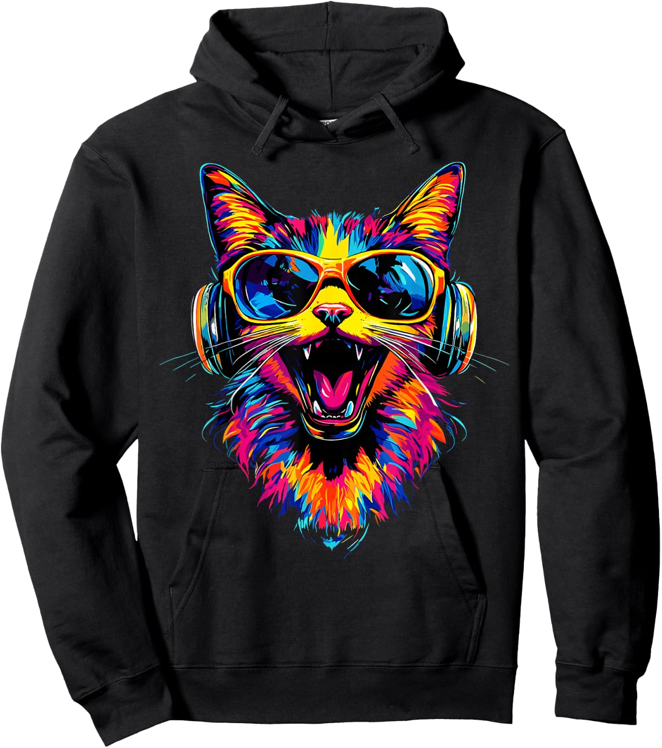 Cat Sunglasses Helmet Colorful Rainbow Cats , Black, S Hoodie - Hoodie | Black