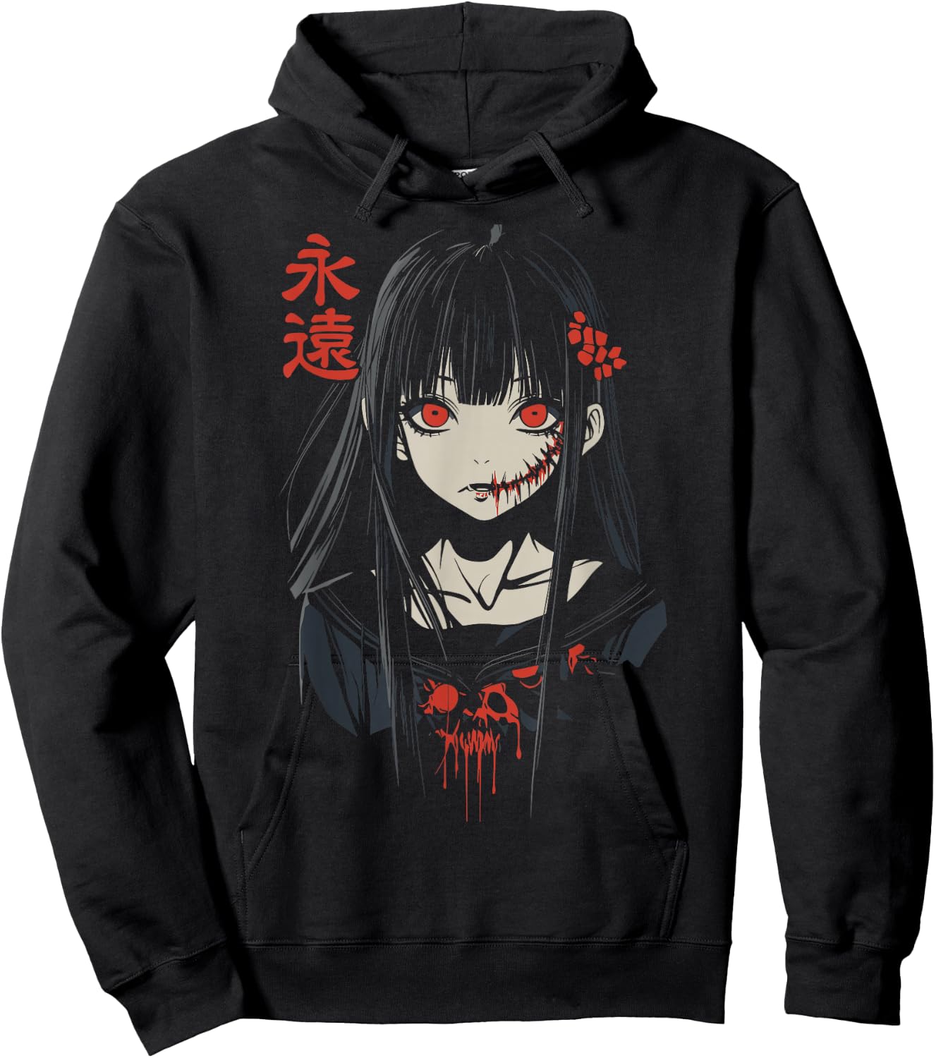 Anime Horror Girl Aesthetic Soft Grunge Waifu Japanese Girl Hoodie - Hoodie | Black