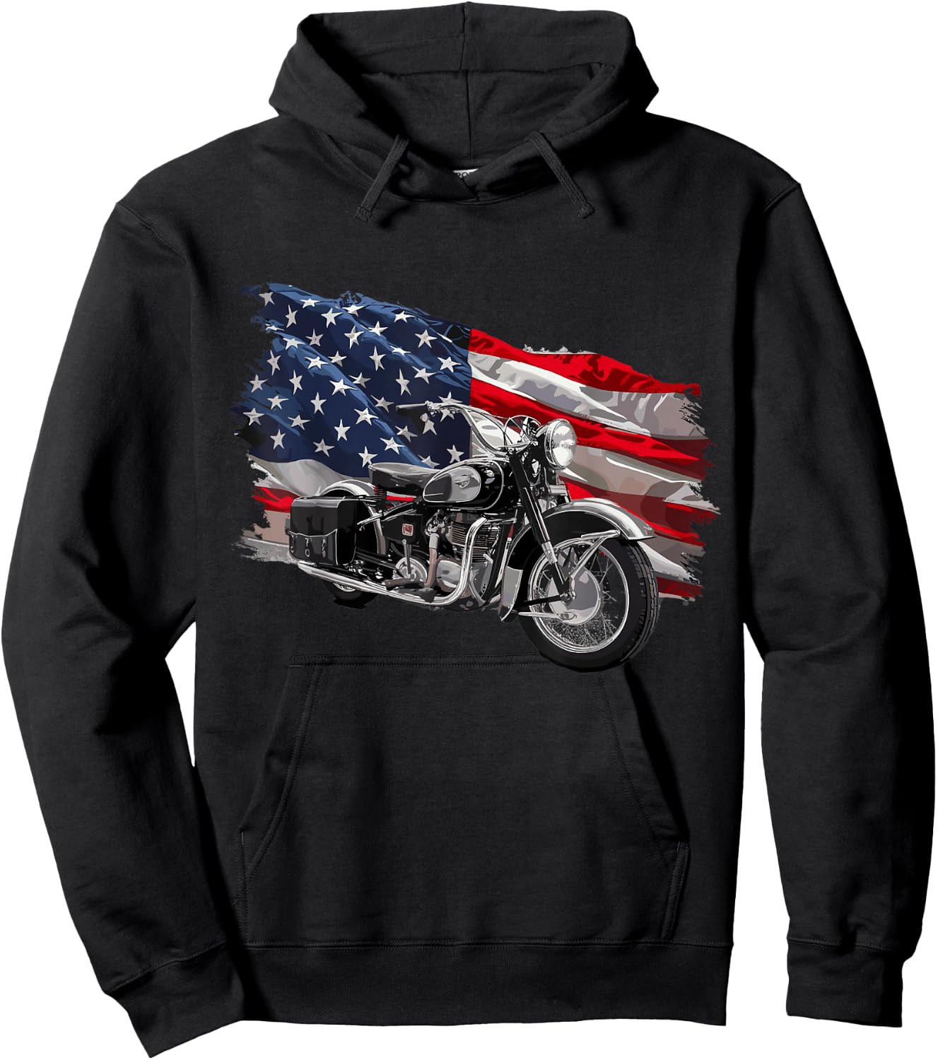 Cool Motorcycle Distressed USA American Flag Apparel Hoodie - Hoodie | Black