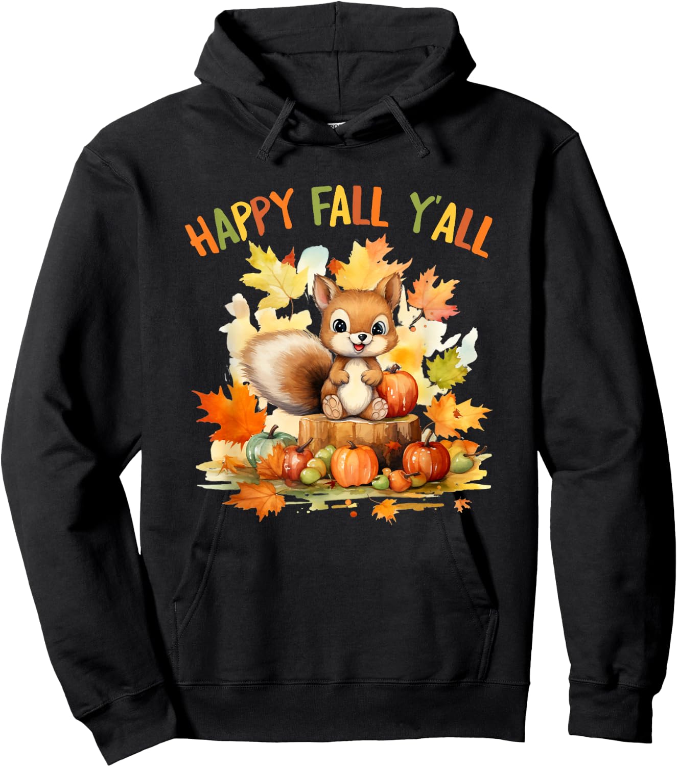 Happy Fall Squirrel Pumpkin Fall Outfits Autumn Thanksgiving Hoodie - Hoodie | Black