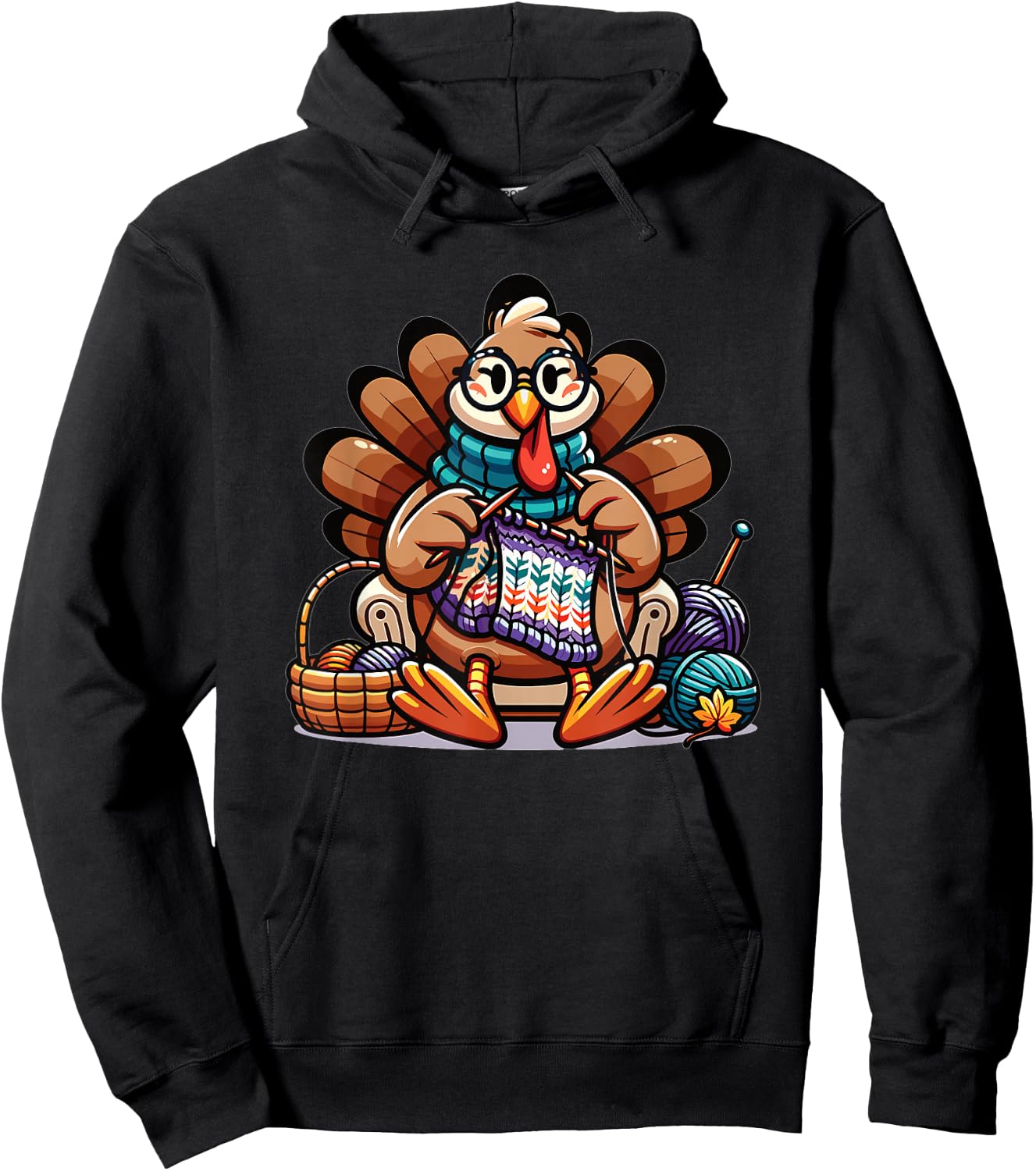 Thanksgiving Grandma Turkey Knits Hoodie - Hoodie | Black
