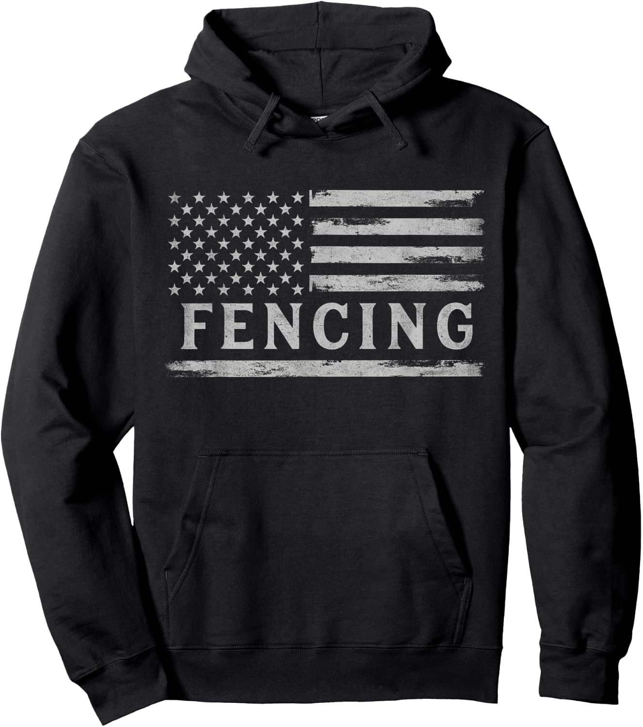 Fencing Grey Vintage USA Flag Fencer Coach Hoodie - Hoodie | Black