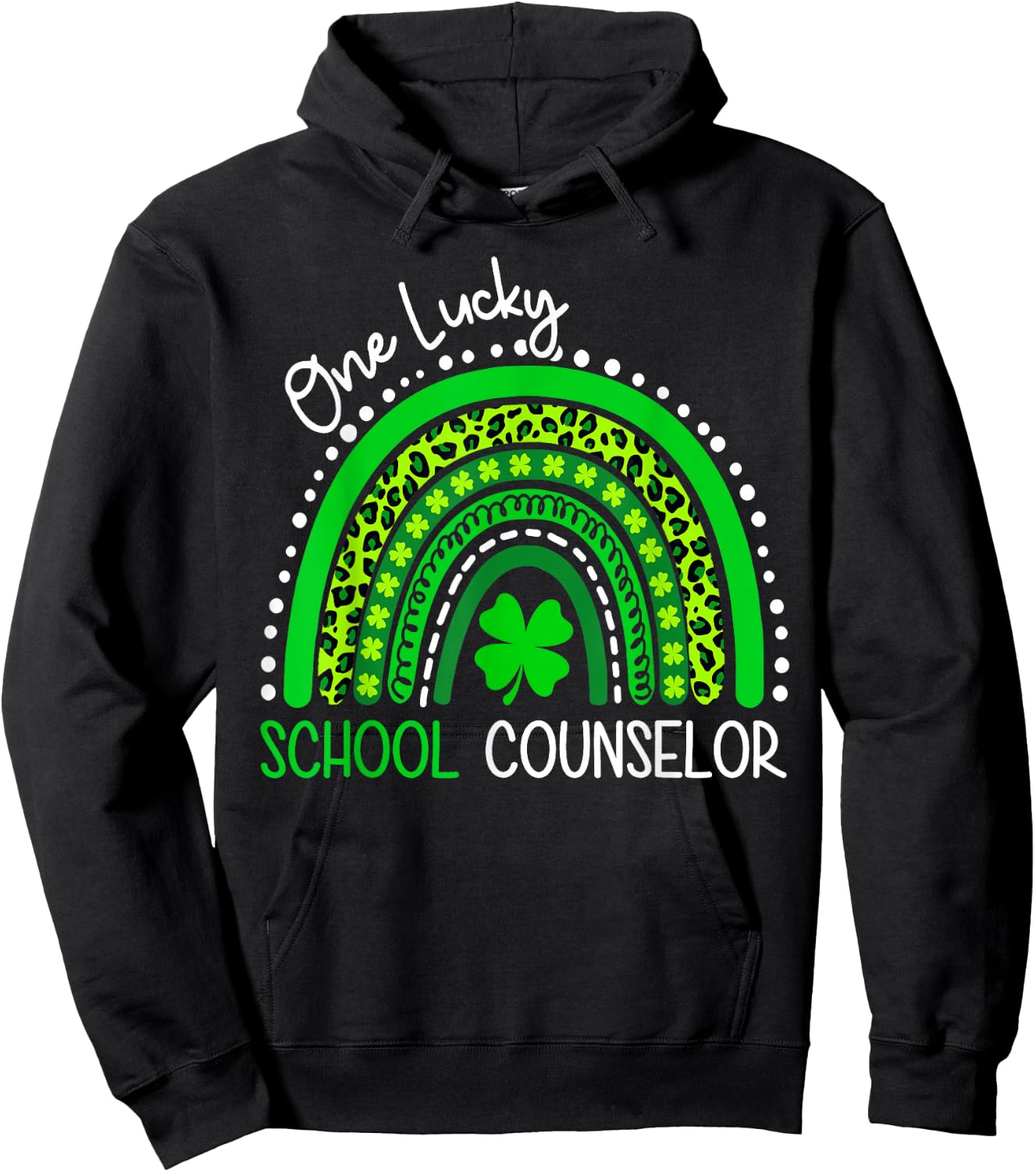 One Lucky School Counselor St Patrick's Day Shamrock Rainbow Hoodie - Hoodie | Black