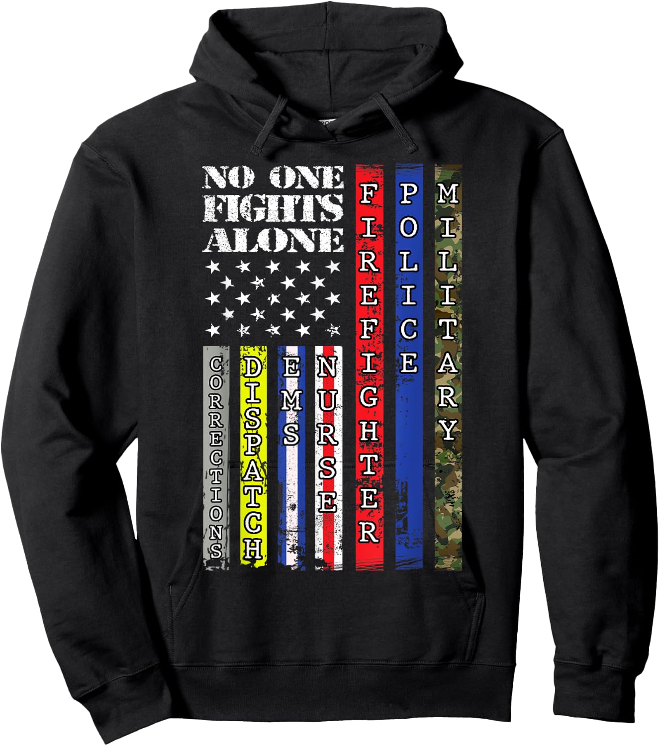 No One Military Fights Alone Patriotic USA Flag 4th of July Women Kids Men Hoodie - Hoodie | Black