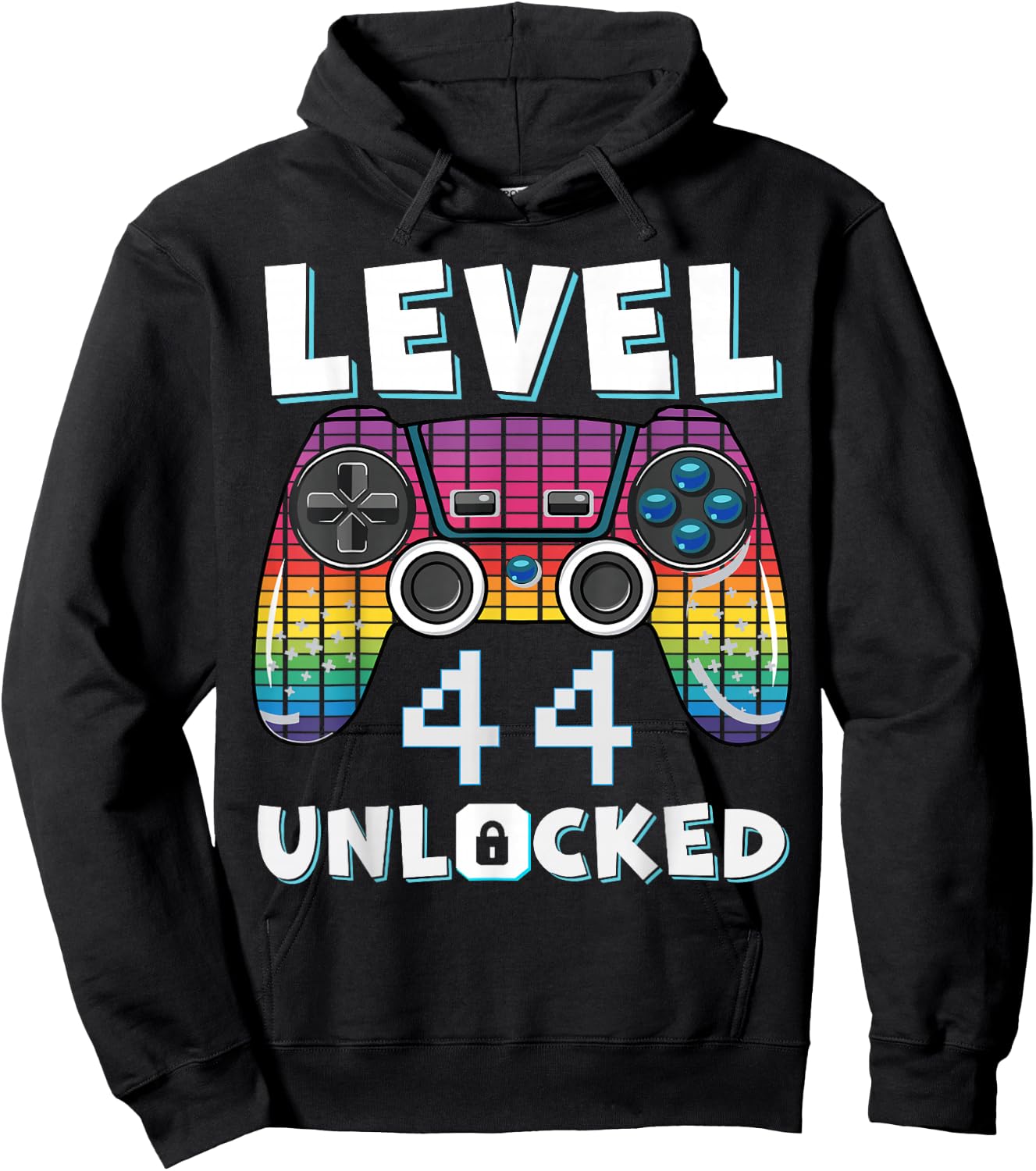 Level 44 Unlocked Funny Video Gamer 44th Birthday Gaming Hoodie - Hoodie | Black