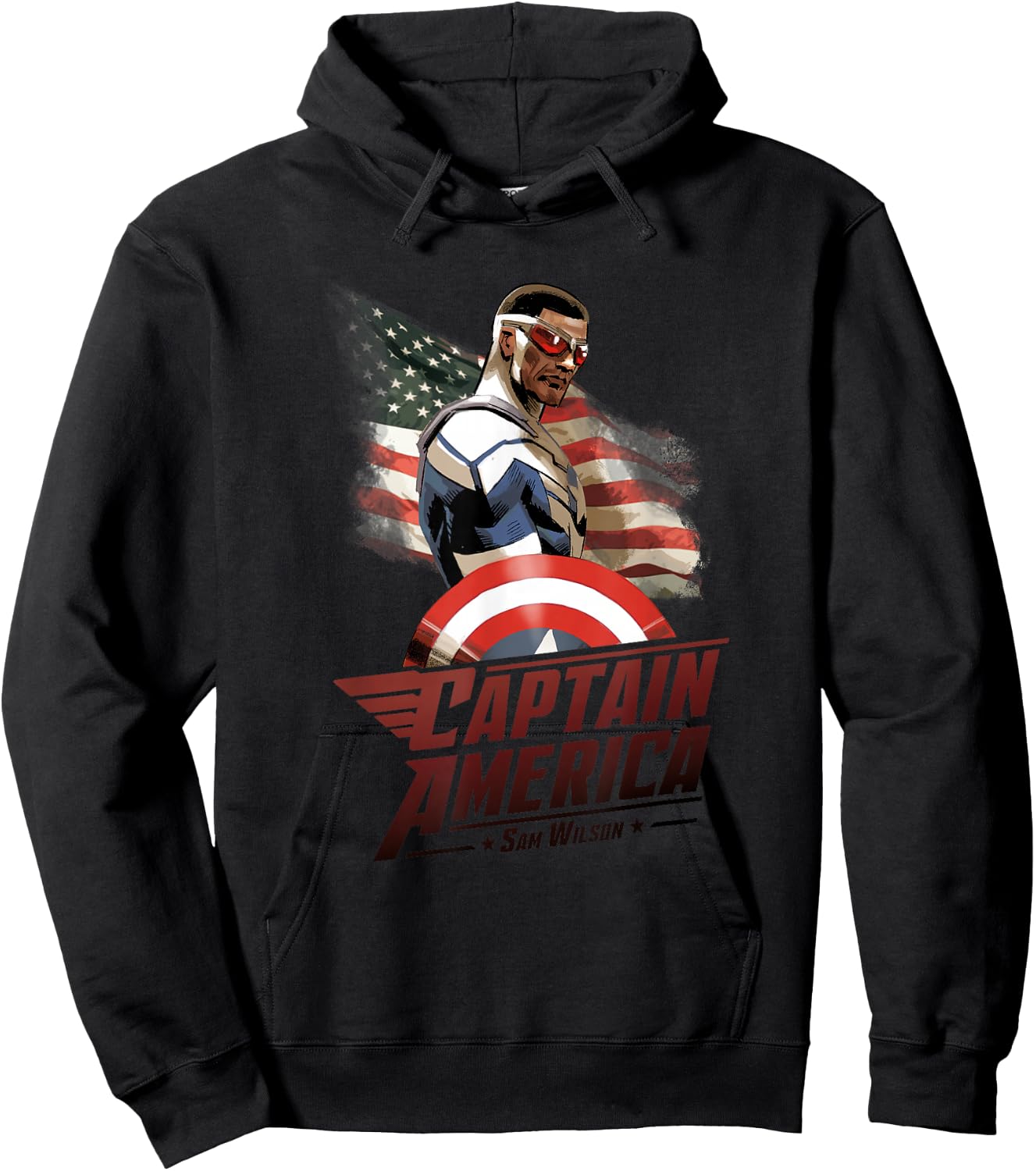 Marvel Avengers Sam Wilson Captain America Flag Hoodie - Hoodie | Black