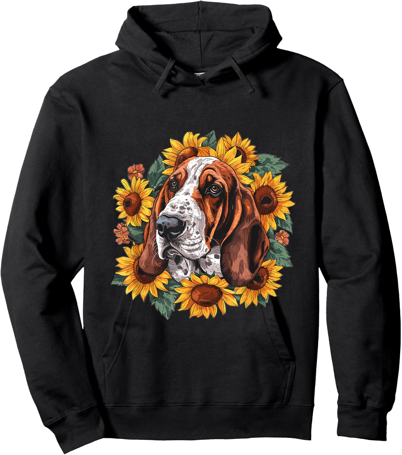Basset Hound Sunflowers Dog Breed Graphic Women Kids Hoodie - Hoodie | Black