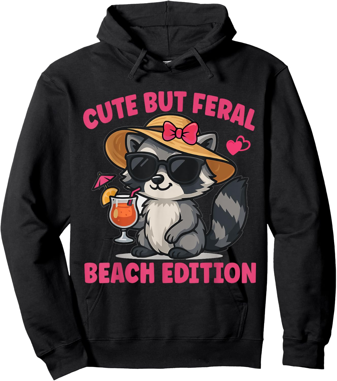 Cute But Feral Beach Edition Raccoon Hoodie - Hoodie | Black