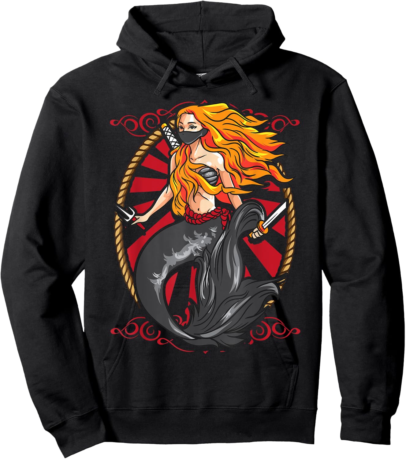 Ninja Mermaid | Cool Shinobi Mercenary Warrior Graphic Gift Hoodie - Hoodie | Black