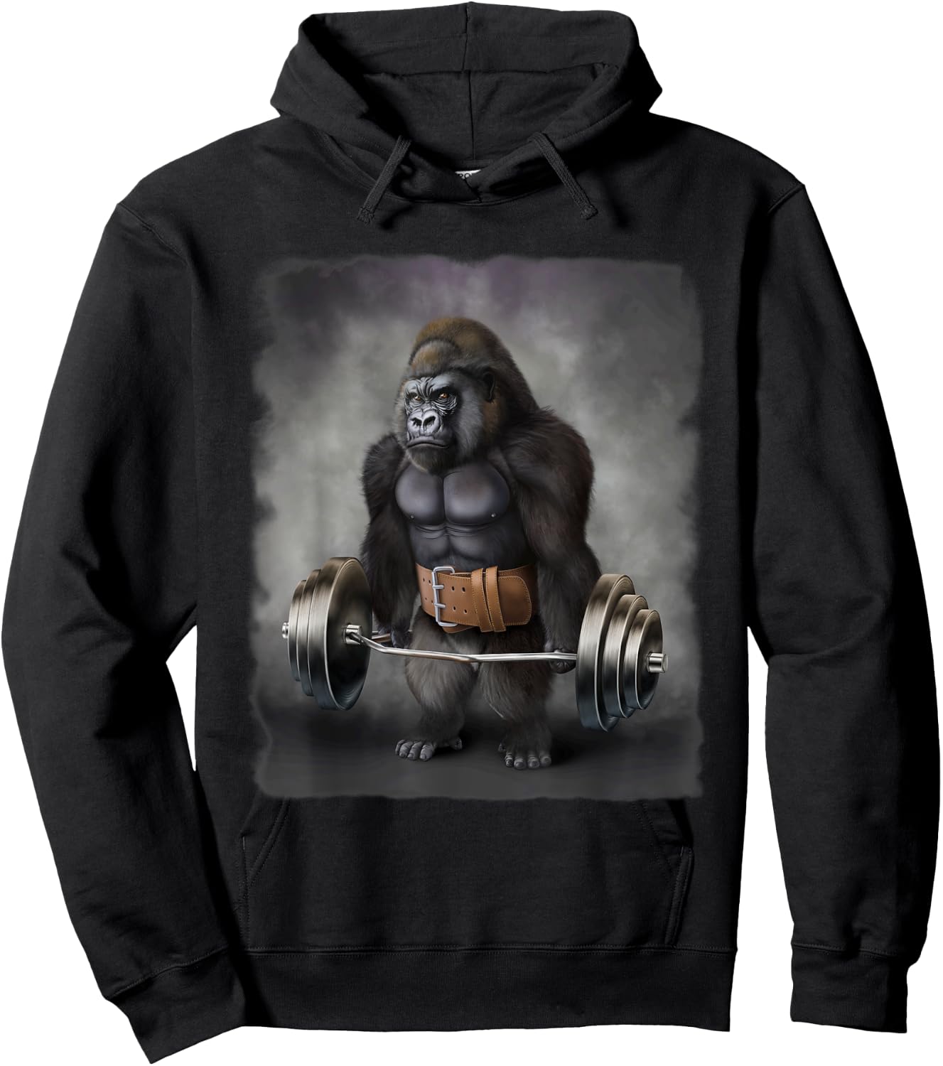 Gorilla Muscle Training with Barbell Shrug Bar Fitness Gym Hoodie - Hoodie | Black