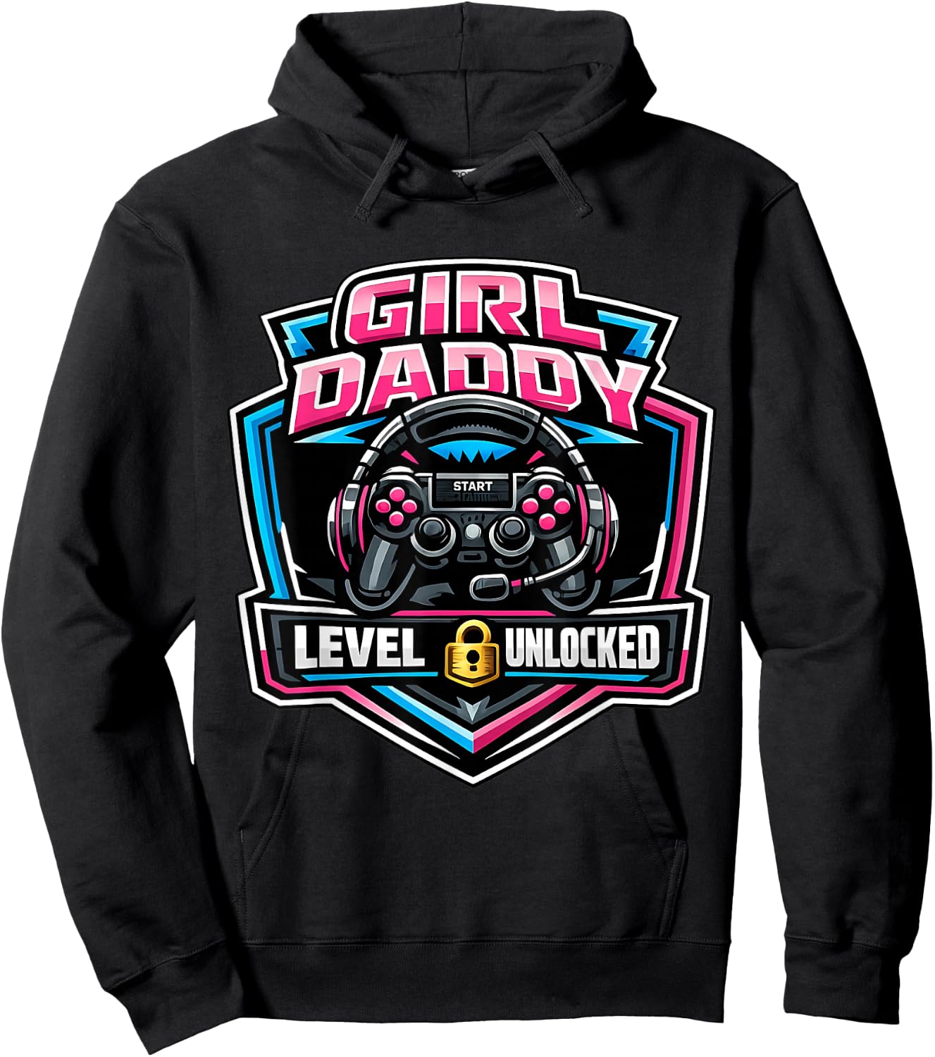 Girl Daddy Level Unlocked New Dad Father Papa Daughter Gamer Hoodie - Hoodie | Black