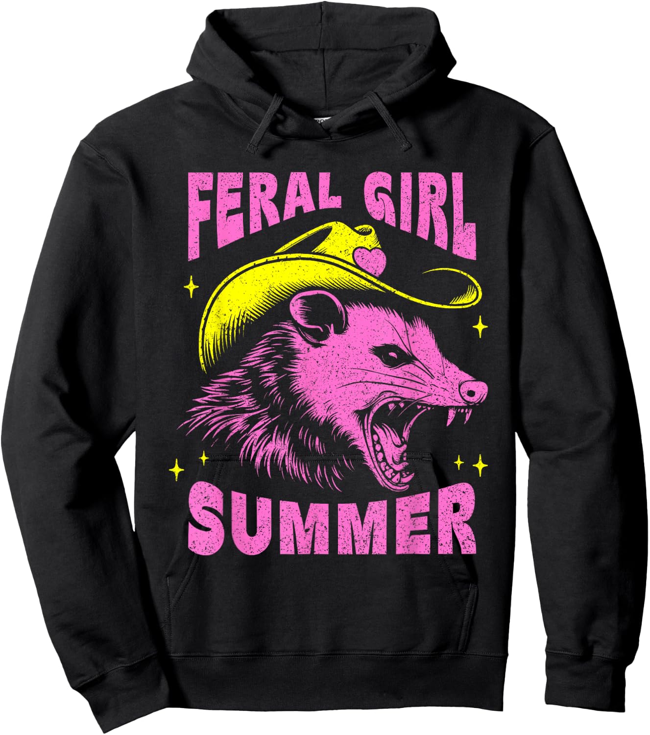 Feral Girl Summer Opossum Vintage Hoodie - Hoodie | Black