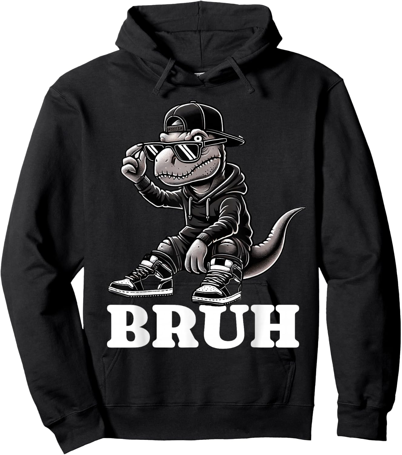 Hip Hop T Rex Dinosaur Bruh Funny Boys Teens Saying Humor Hoodie - Hoodie | Black