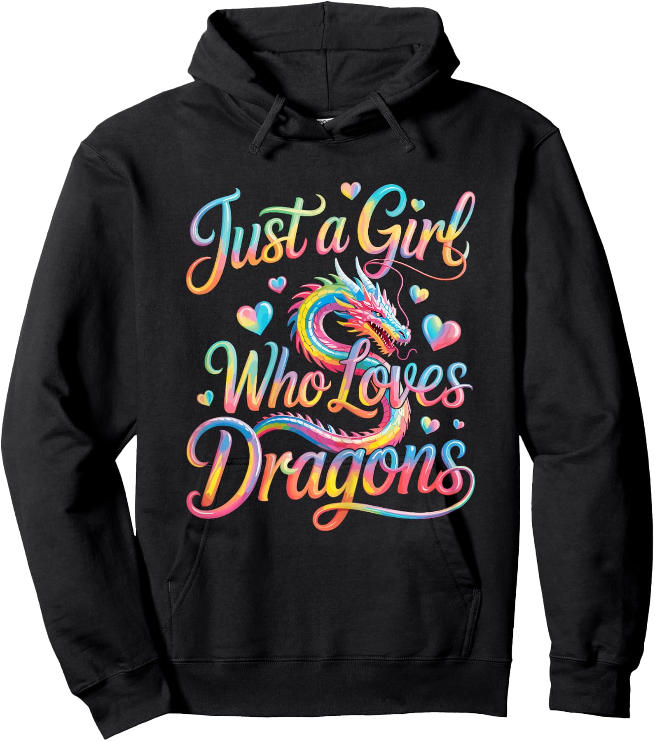 Just a Girl Who Loves Dragons Cute Colorful Dragon Hoodie - Hoodie | Black
